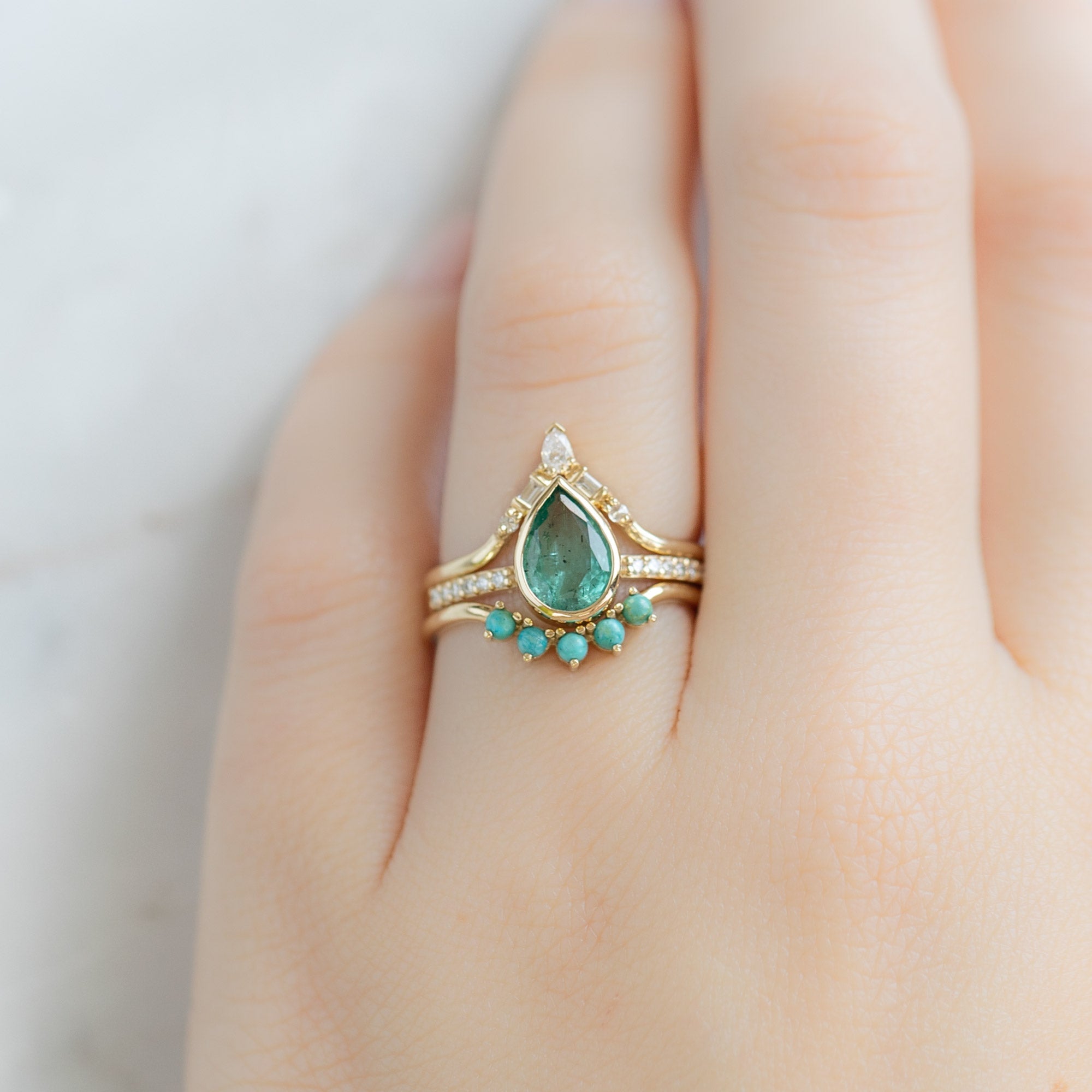 Alexis Russell Wedding Bands Round Turquoise Sunburst Stacking Band | Yellow, Rose or White Gold