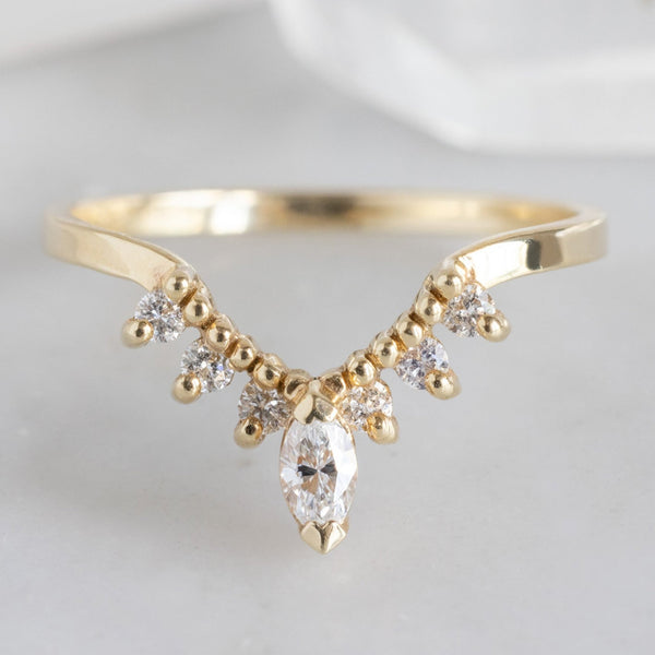 Alexis Russell Wedding Bands White Diamond Marquise Sunburst Stacking Band | Yellow, Rose or White Gold