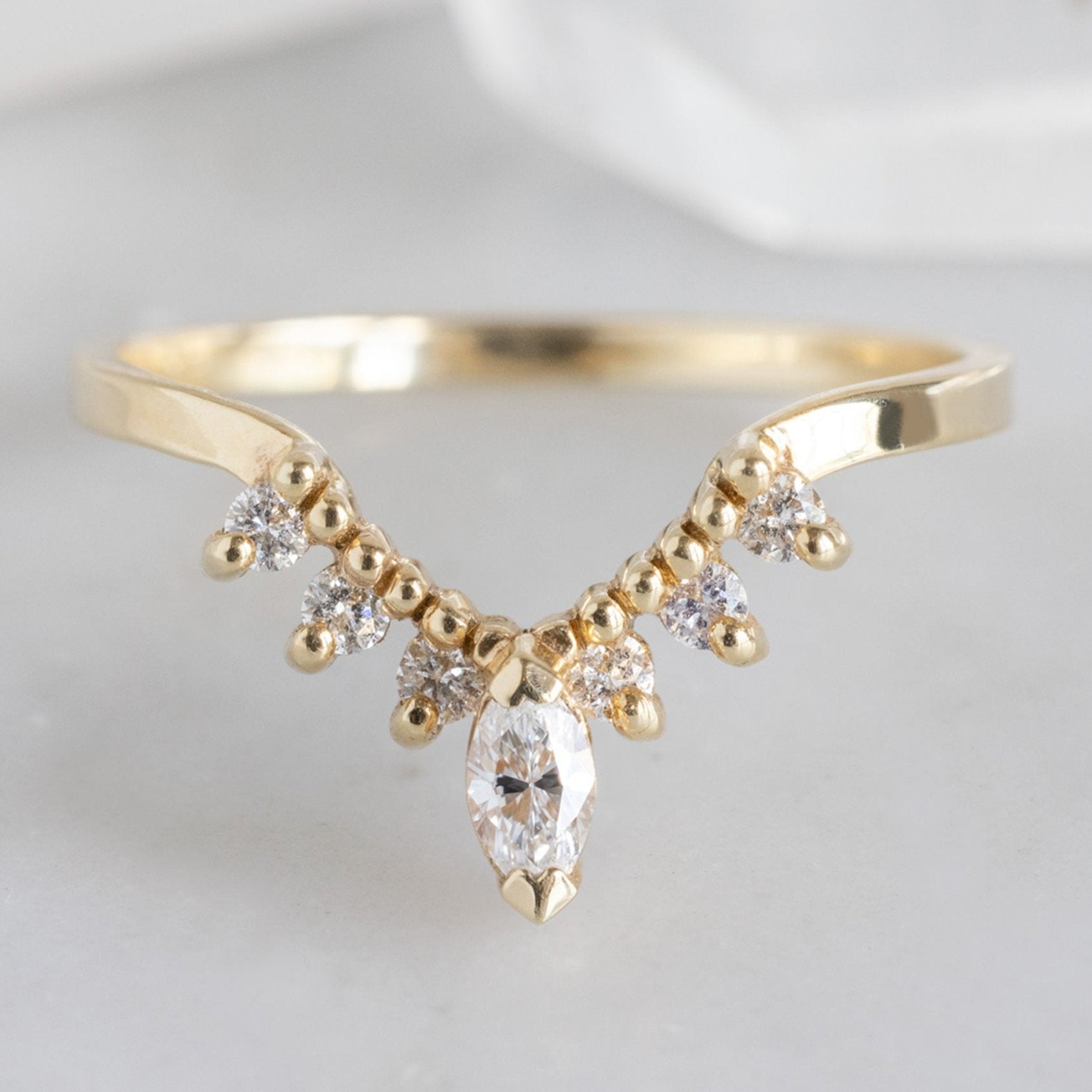 Alexis Russell Wedding Bands White Diamond Marquise Sunburst Stacking Band | Yellow, Rose or White Gold