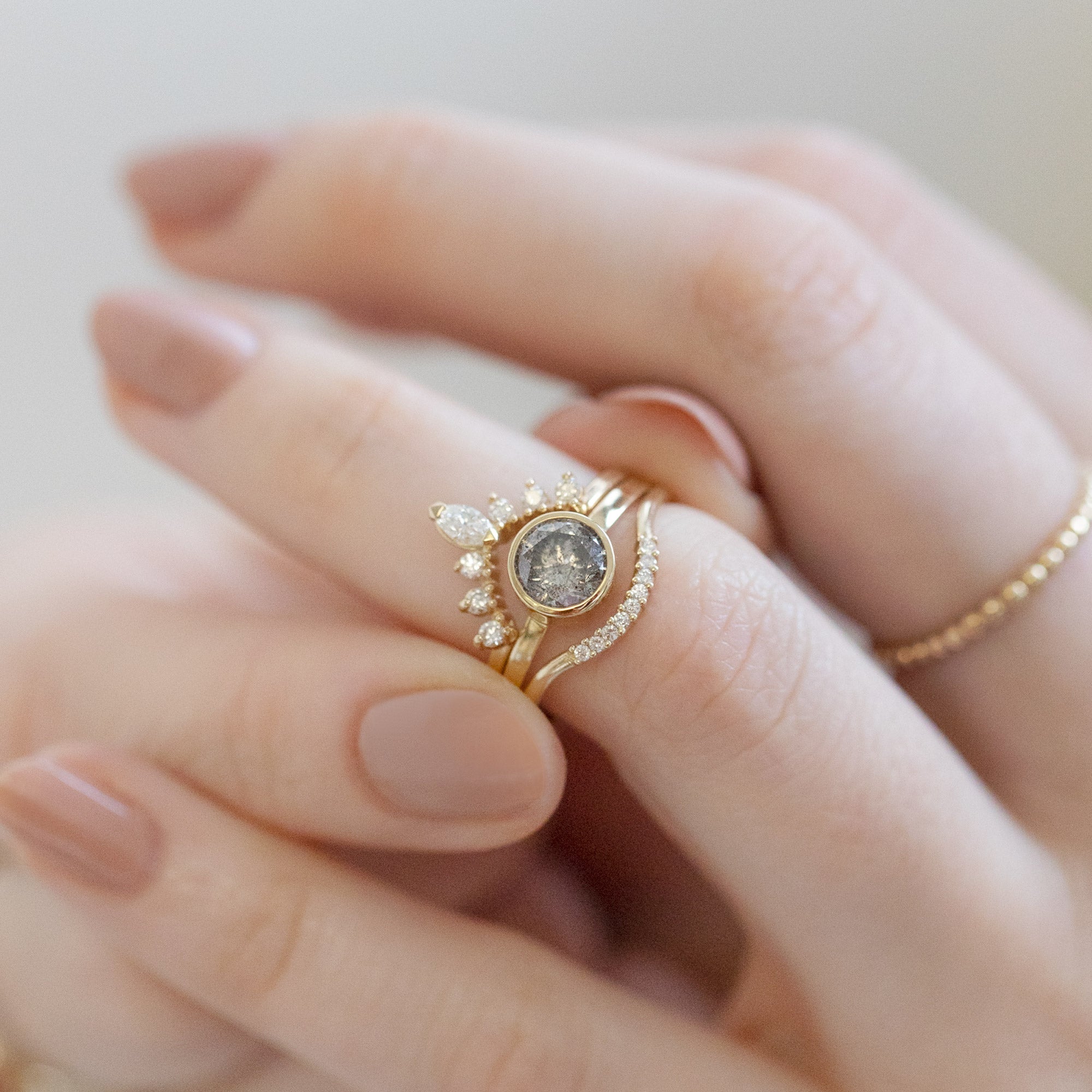 Alexis Russell Wedding Bands White Diamond Marquise Sunburst Stacking Band | Yellow, Rose or White Gold