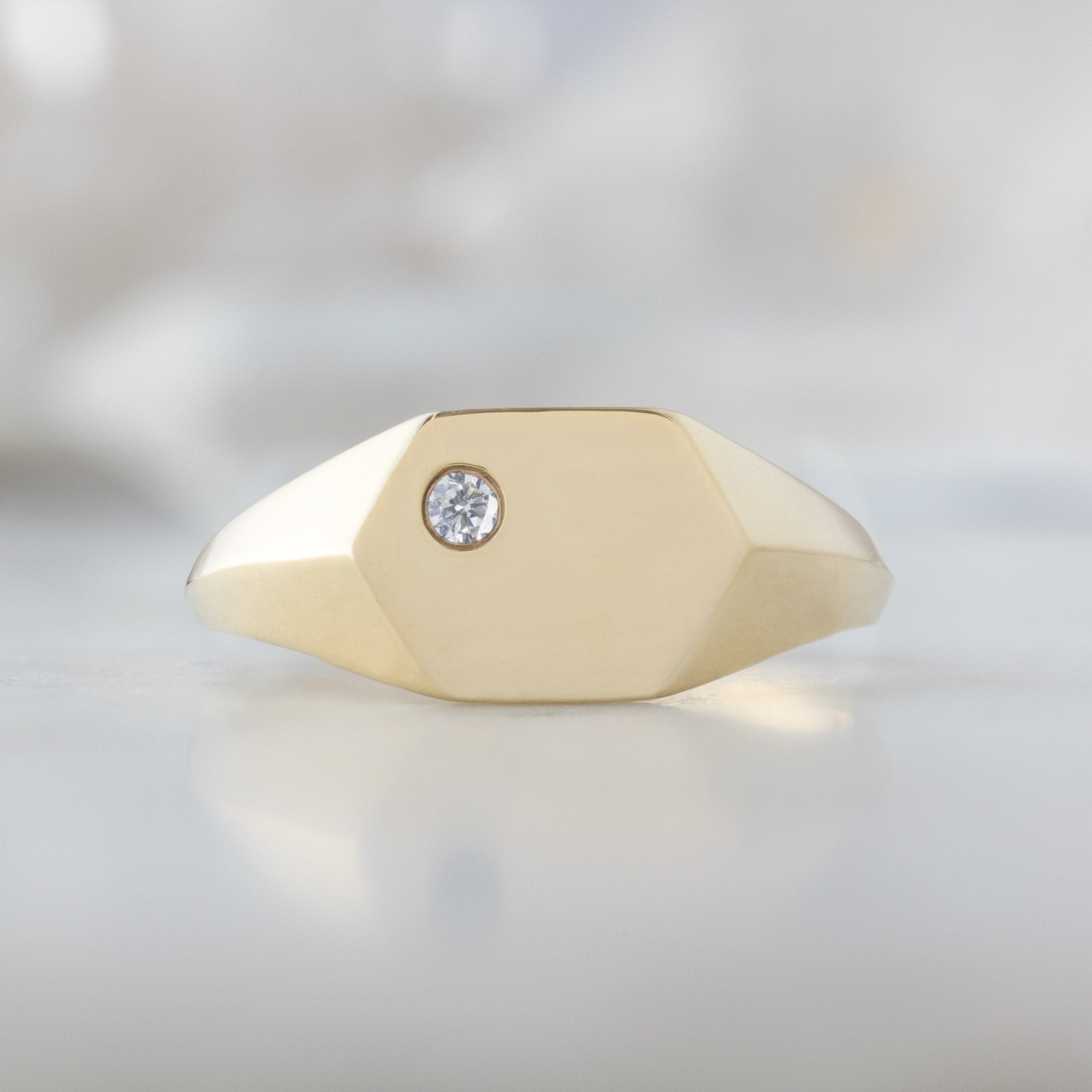 Alexis Russell Wedding Bands The Hexagon White Diamond Signet Ring | Yellow, Rose or White Gold