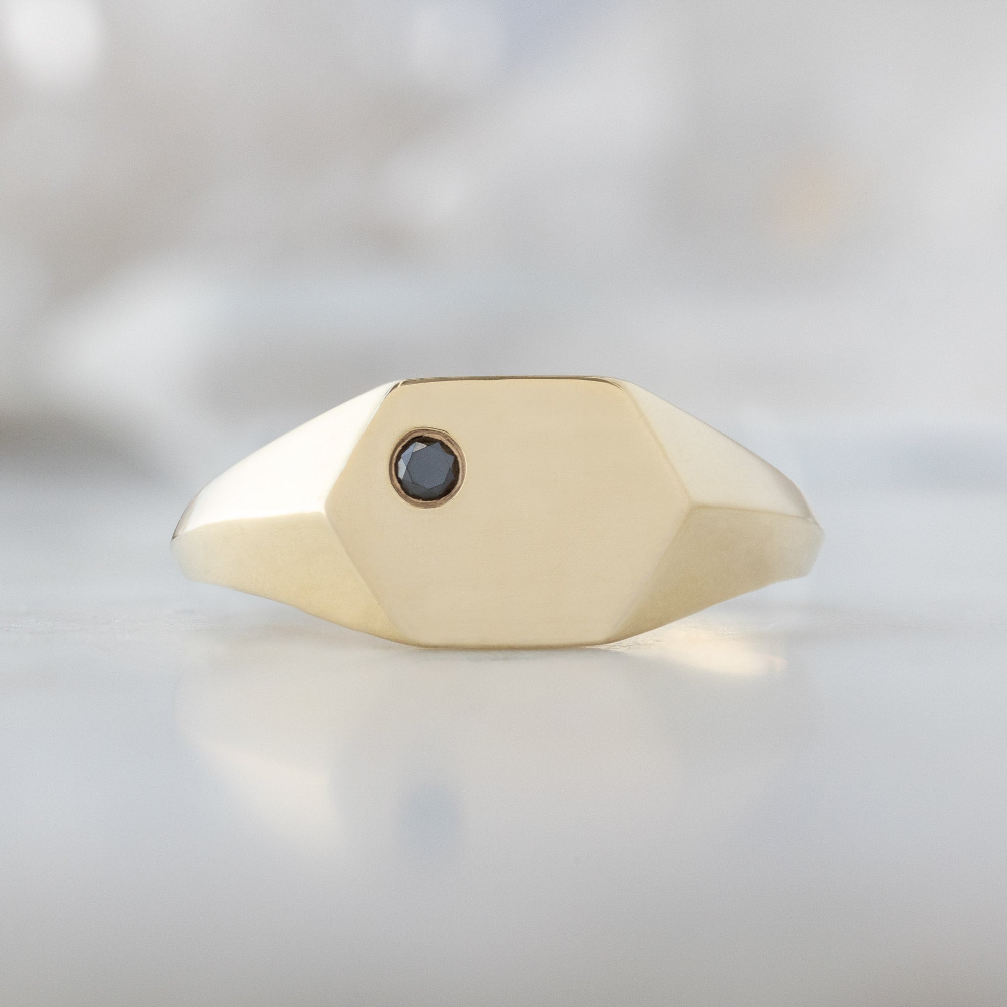Alexis Russell Wedding Bands The Hexagon Black Diamond Signet Ring | Yellow Gold