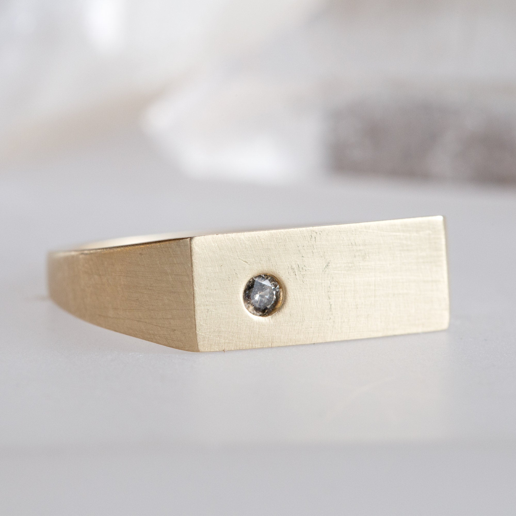 Alexis Russell Wedding Bands The Lune Salt and Pepper Diamond Signet Ring | Yellow Gold
