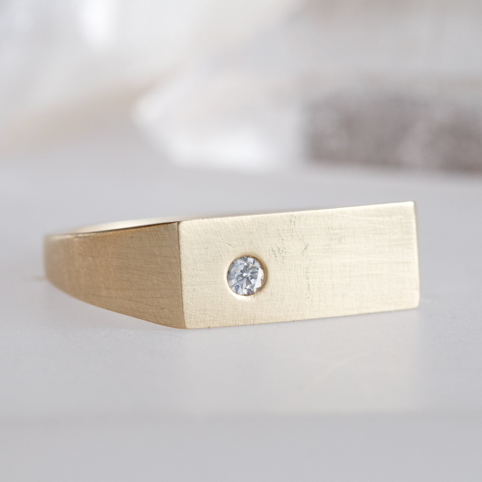 Alexis Russell Wedding Bands The Lune White Diamond Signet Ring | Yellow, Rose or White Gold