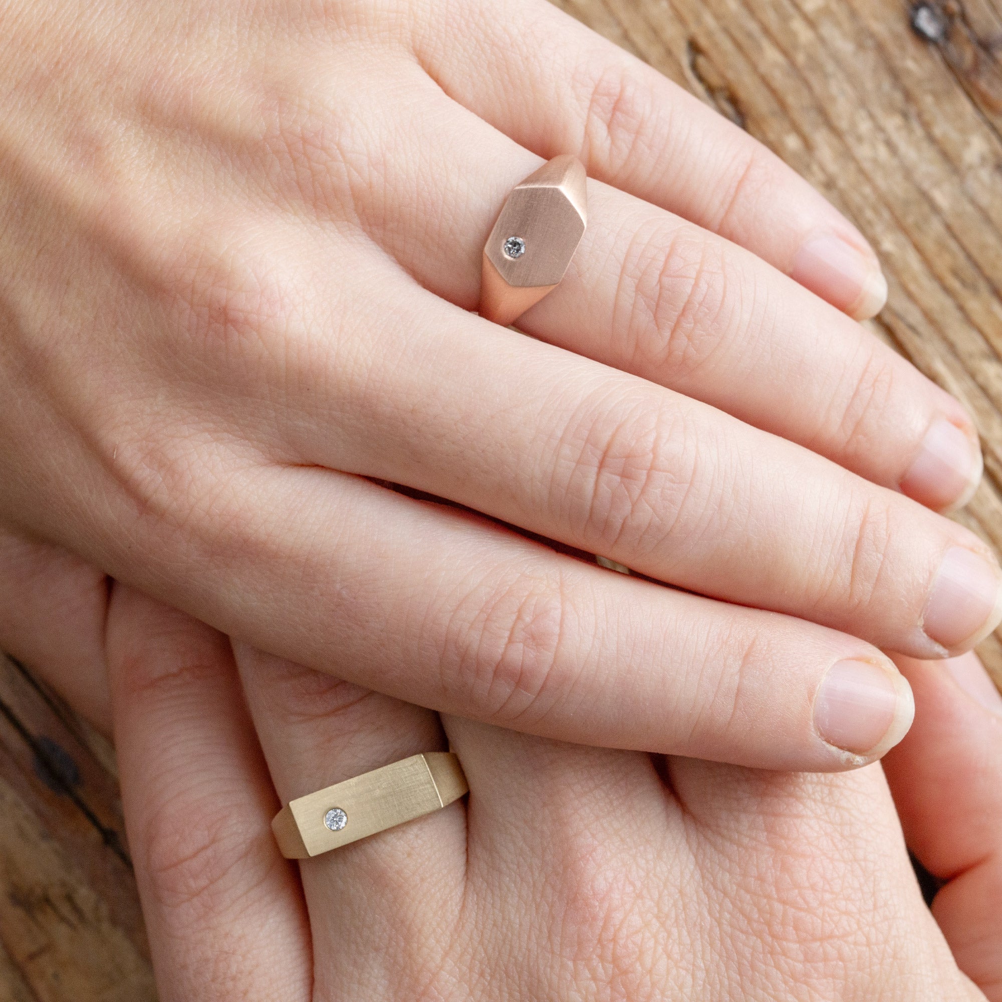 Alexis Russell Wedding Bands The Lune White Diamond Signet Ring | Yellow, Rose or White Gold