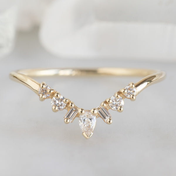 Alexis Russell Wedding Bands Geometric White Diamond Sunburst Stacking Band | Yellow, Rose or White Gold