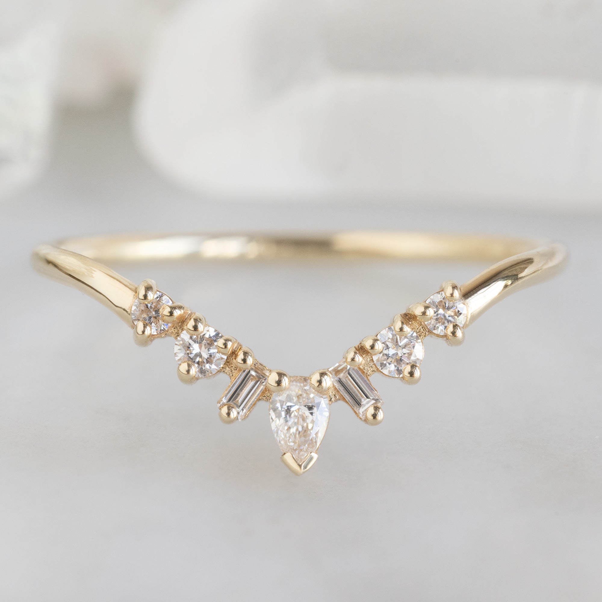 Alexis Russell Wedding Bands Geometric White Diamond Sunburst Stacking Band | Yellow, Rose or White Gold