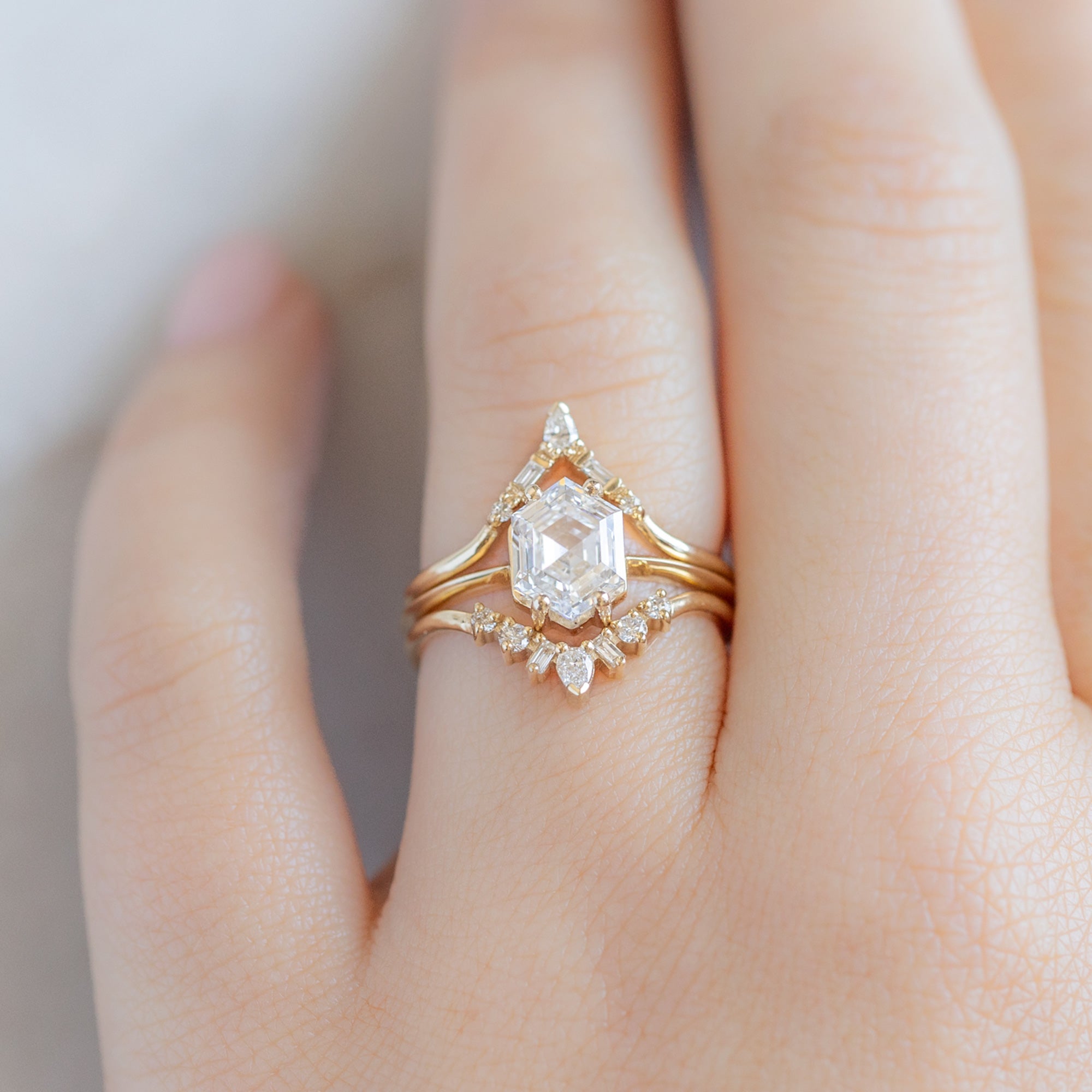 Alexis Russell Wedding Bands Geometric White Diamond Sunburst Stacking Band | Yellow, Rose or White Gold