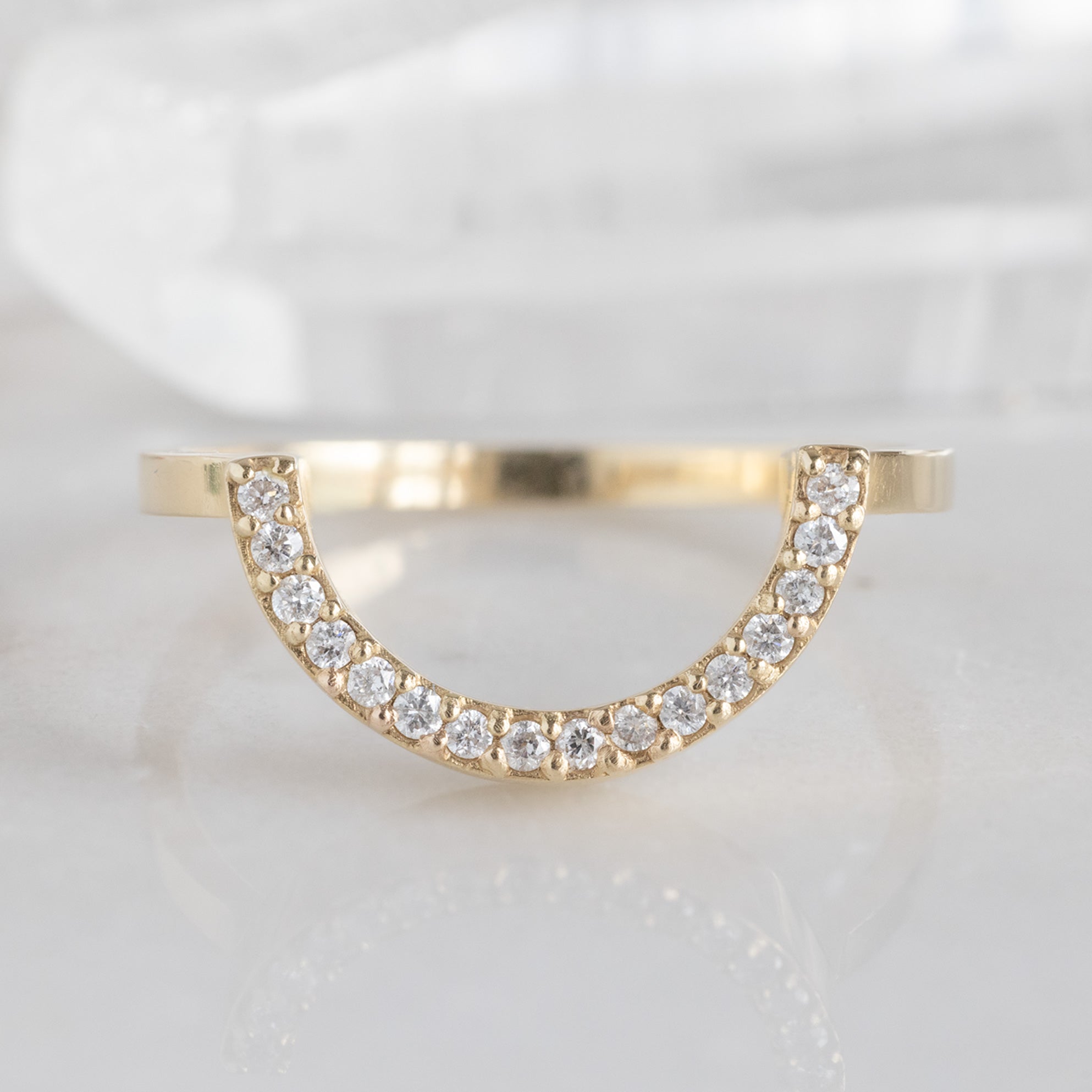 Alexis Russell Wedding Bands White Diamond Pavé Wide Arc Stacking Band | Yellow Gold