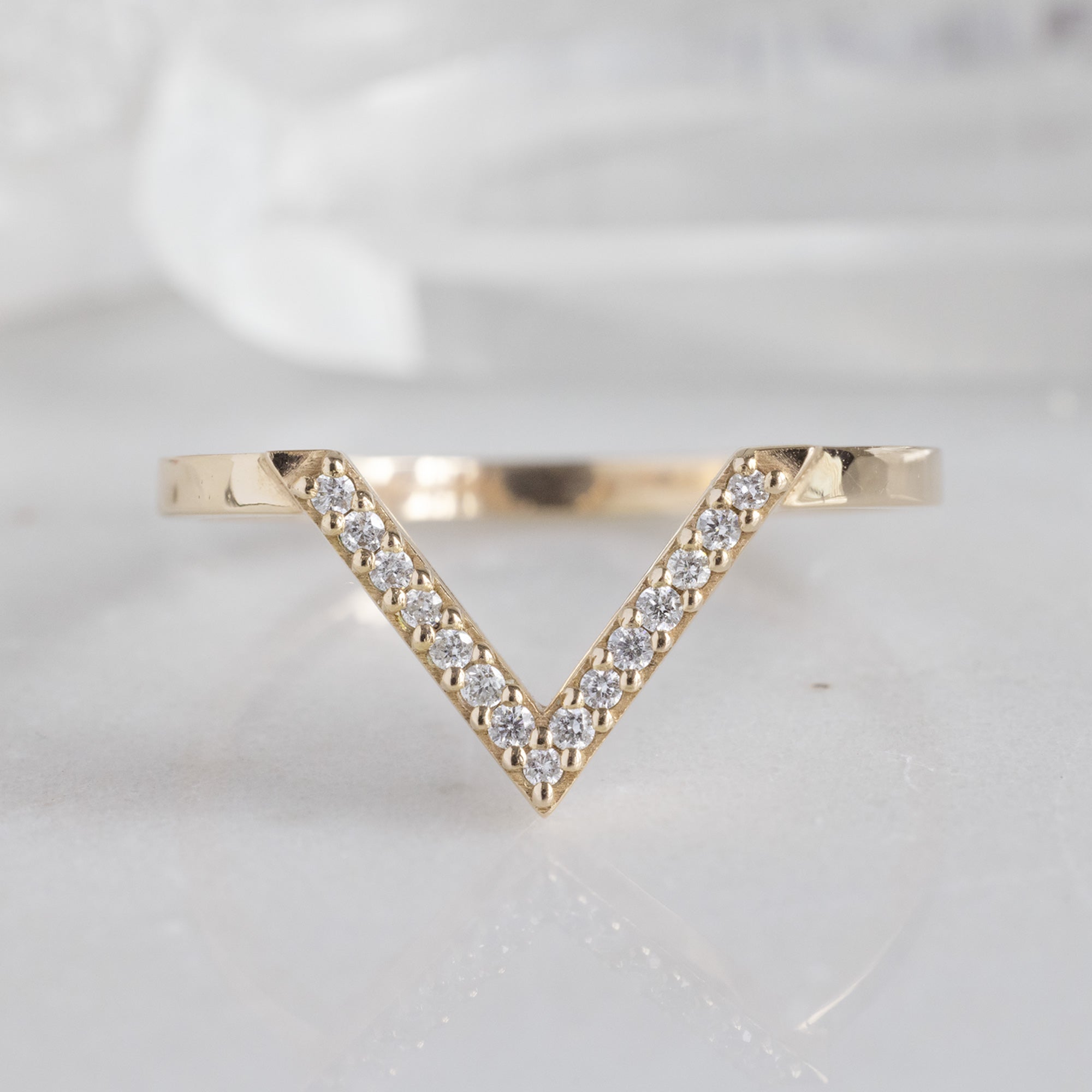 Alexis Russell Wedding Bands White Diamond Pavé Pointed Peak Stacking Band | Yellow, Rose or White Gold