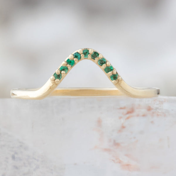 Alexis Russell Wedding Bands Emerald Pavé Peak Stacking Band | Yellow, Rose or White Gold
