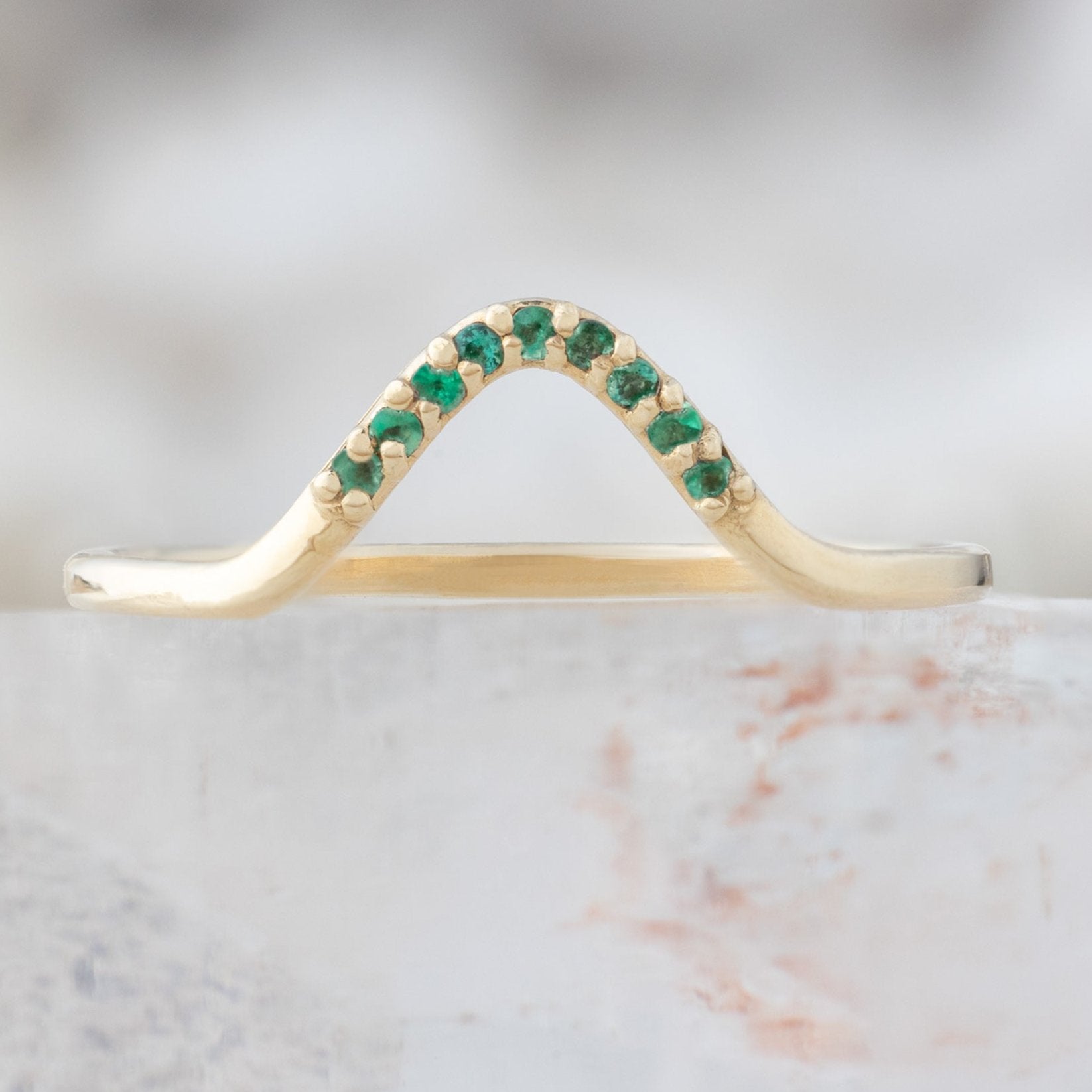 Alexis Russell Wedding Bands Emerald Pavé Peak Stacking Band | Yellow, Rose or White Gold