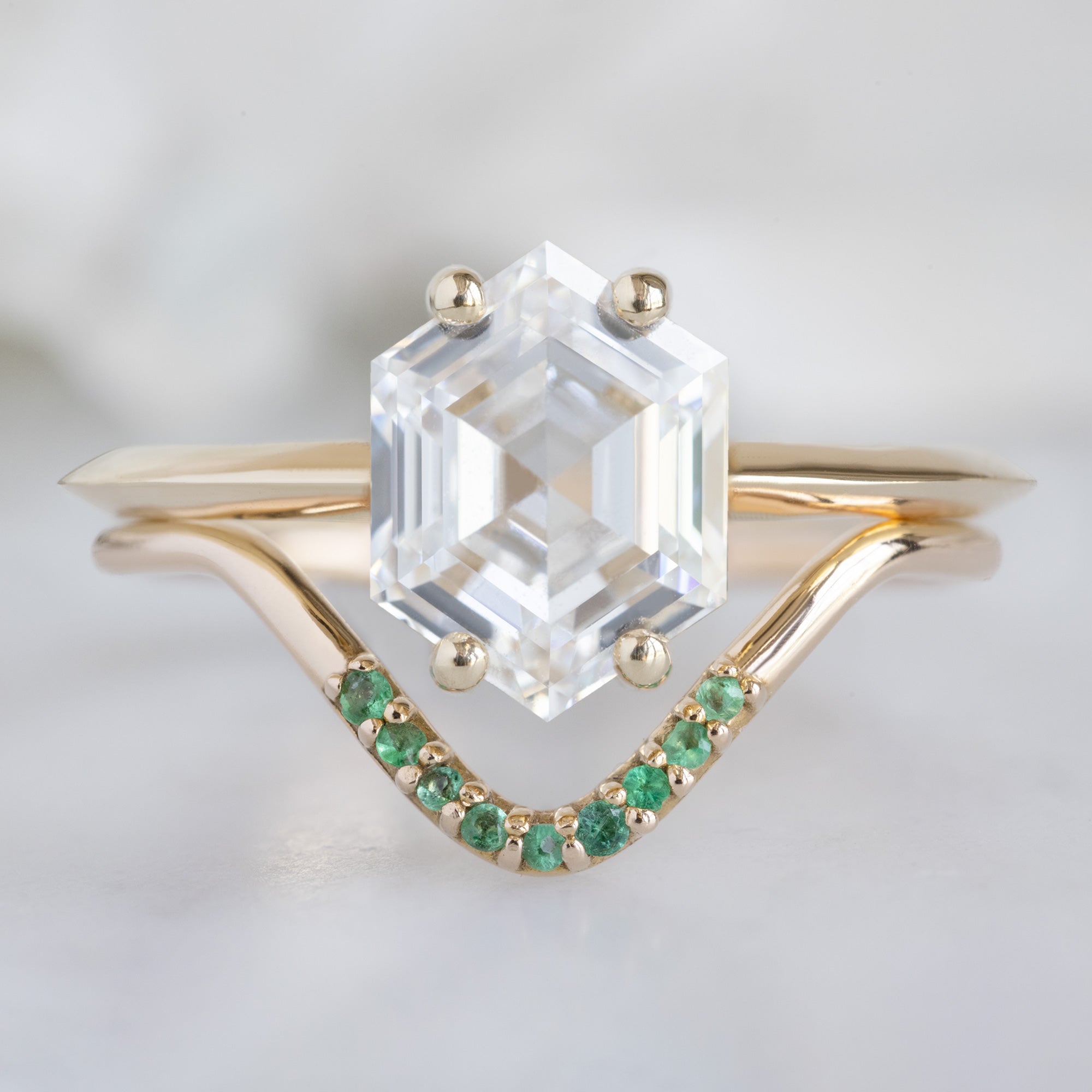 Alexis Russell Wedding Bands Emerald Pavé Peak Stacking Band | Yellow, Rose or White Gold