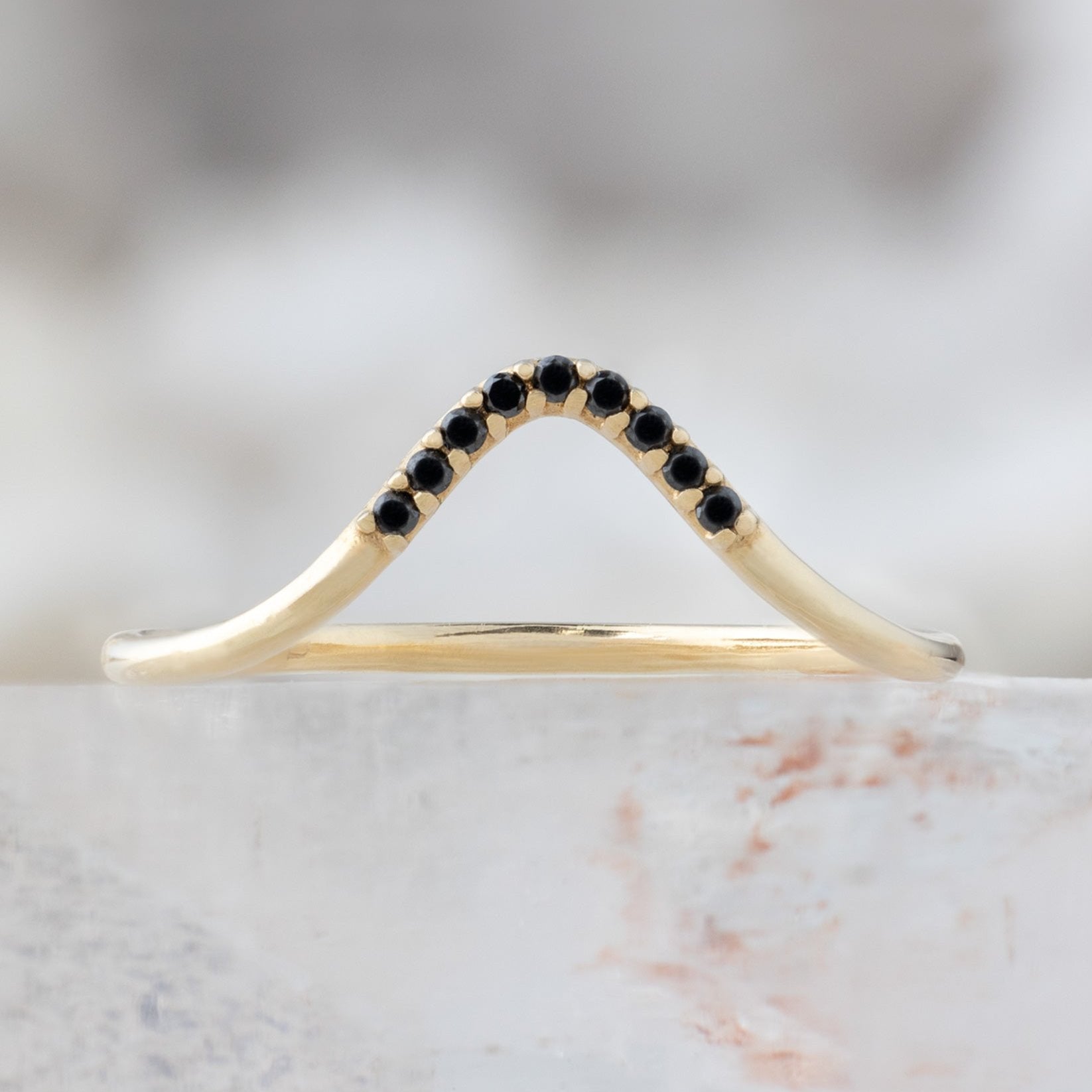 Alexis Russell Wedding Bands Black Diamond Pavé Peak Stacking Band | Yellow, Rose or White Gold