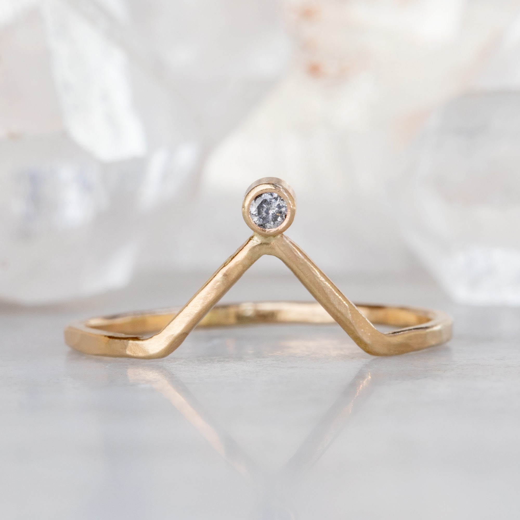 Alexis Russell Wedding Bands Salt and Pepper Diamond Horizon Crown Stacking Band | Yellow, Rose or White Gold