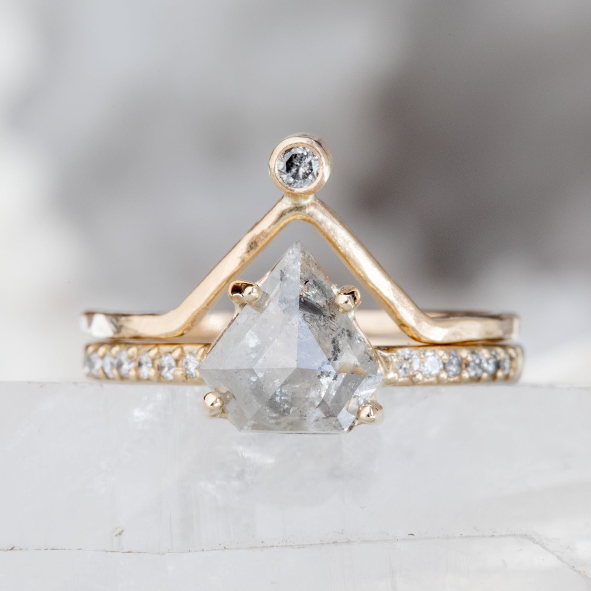 Alexis Russell Wedding Bands Salt and Pepper Diamond Horizon Crown Stacking Band | Yellow, Rose or White Gold
