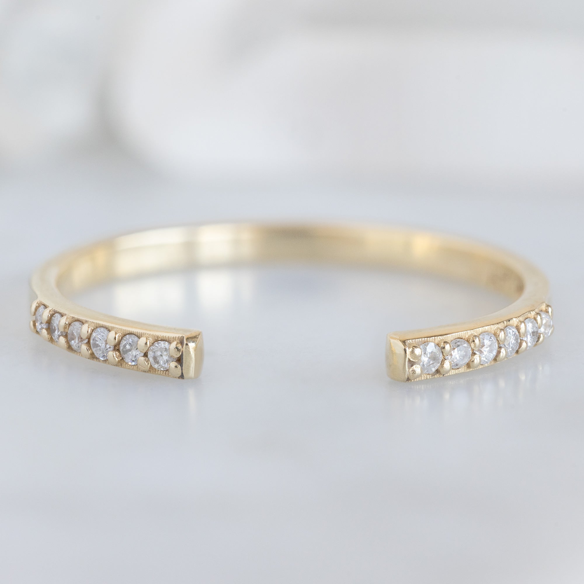 Alexis Russell Wedding Bands Open Cuff White Diamond Pavé Stacking Band | Yellow, Rose or White Gold