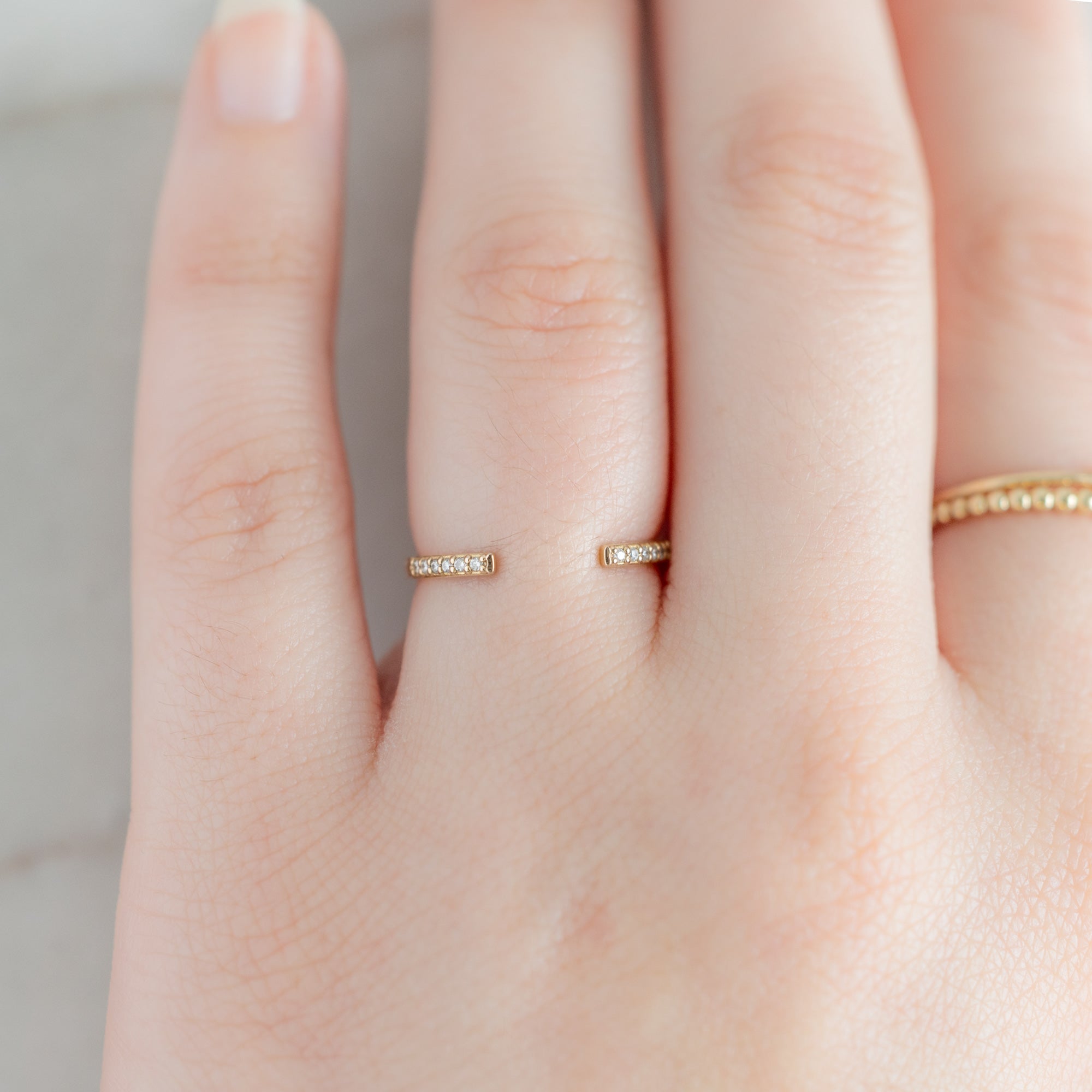 Alexis Russell Wedding Bands Open Cuff White Diamond Pavé Stacking Band | Yellow, Rose or White Gold