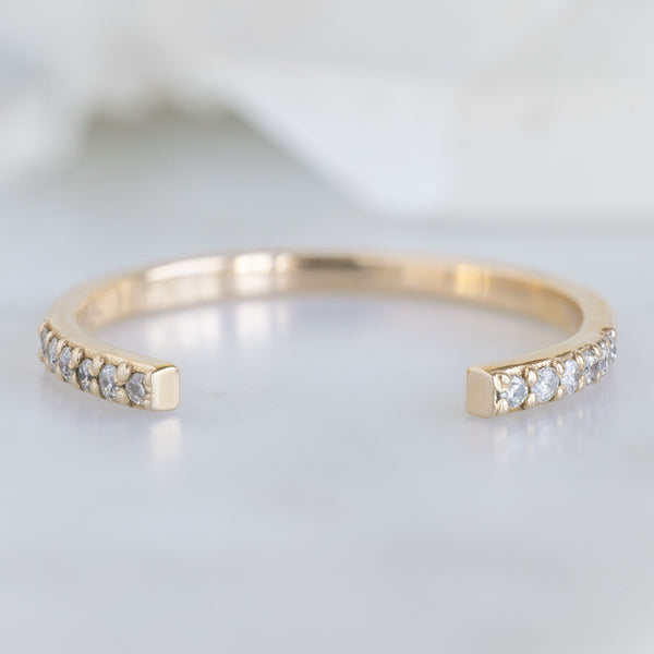 Alexis Russell Wedding Bands Open Cuff Salt and Pepper Diamond Pavé Stacking Band | Yellow, Rose or White Gold
