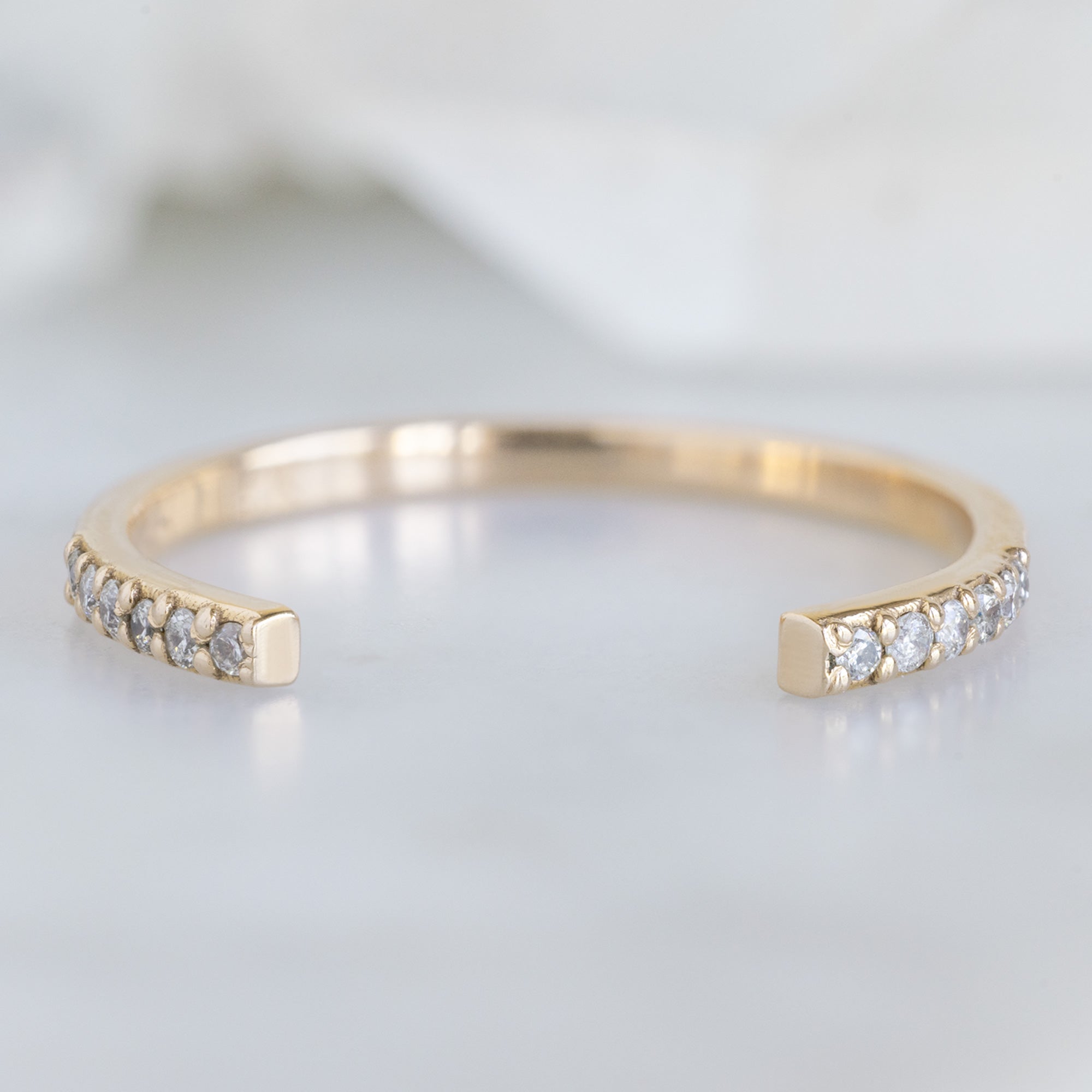 Alexis Russell Wedding Bands Open Cuff Salt and Pepper Diamond Pavé Stacking Band | Yellow, Rose or White Gold