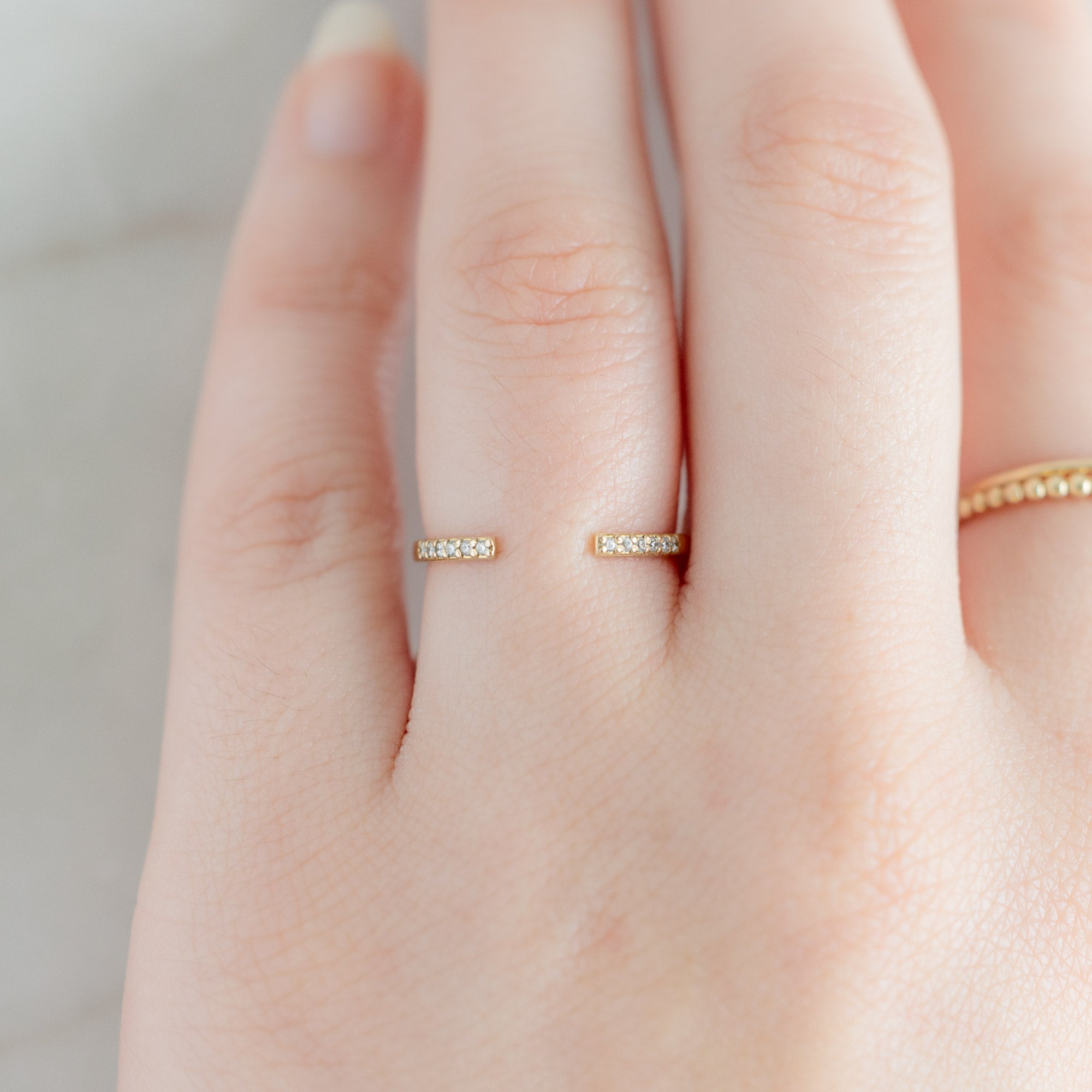 Alexis Russell Wedding Bands Open Cuff Salt and Pepper Diamond Pavé Stacking Band | Yellow, Rose or White Gold