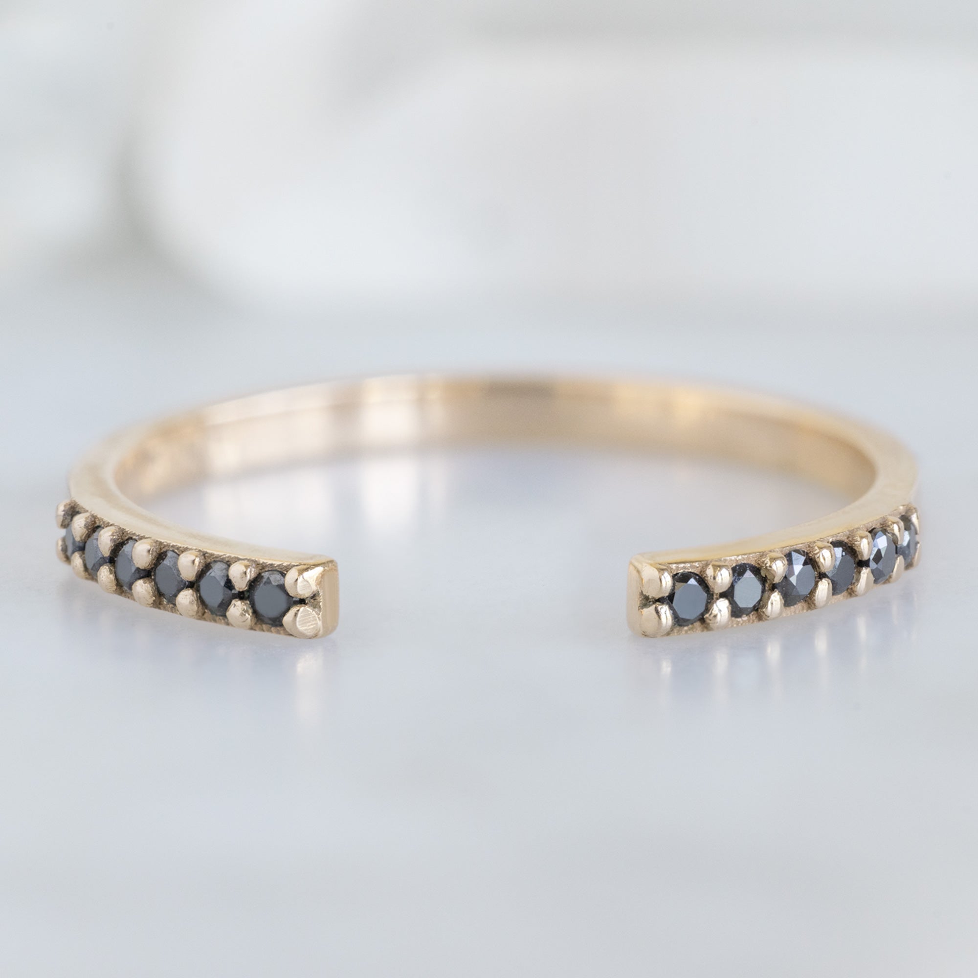 Alexis Russell Wedding Bands Open Cuff Black Diamond Pavé Stacking Band | Yellow, Rose, or White Gold