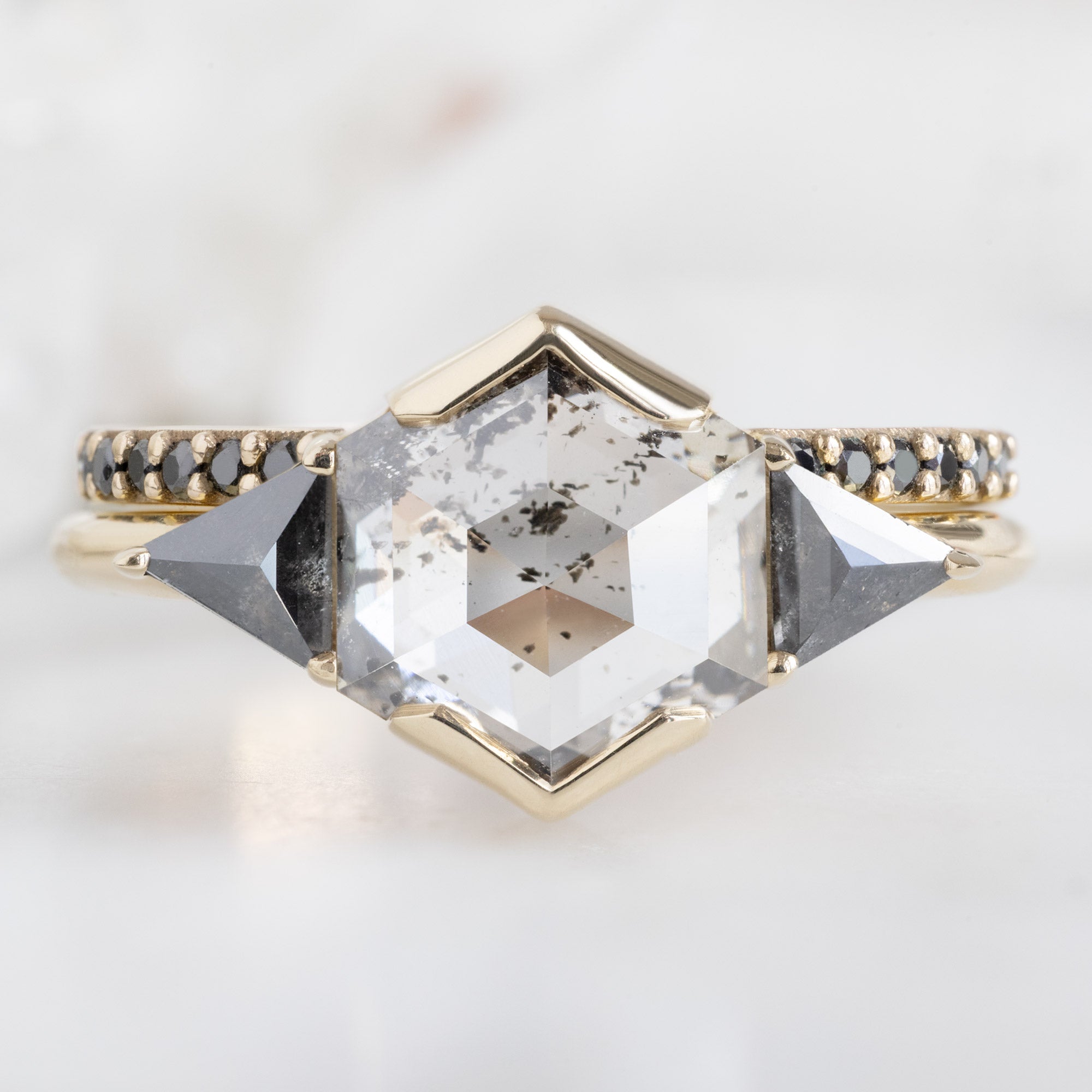 Alexis Russell Wedding Bands Open Cuff Black Diamond Pavé Stacking Band | Yellow, Rose, or White Gold