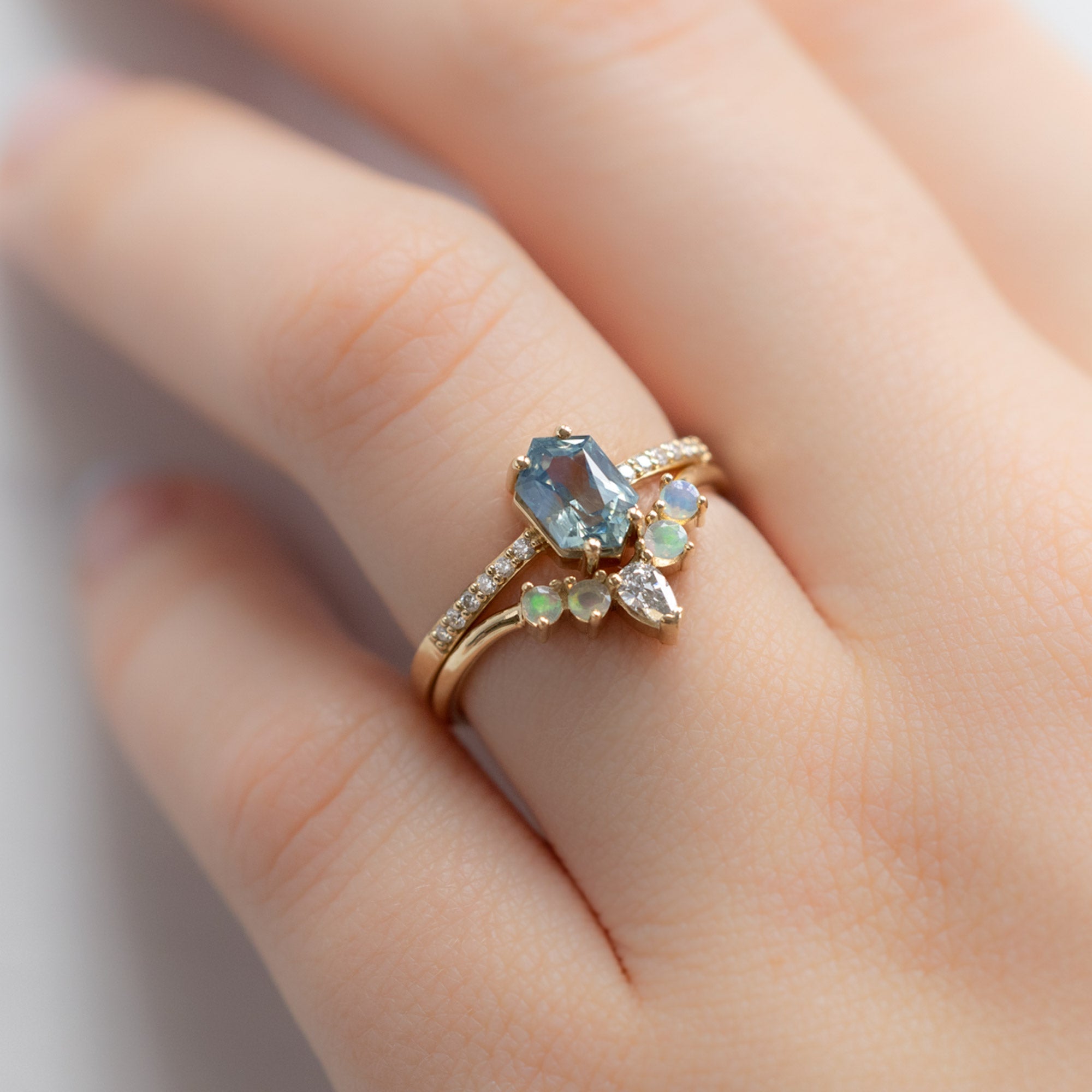 Alexis Russell Wedding Bands White Diamond + Opal 4-Stone Sunburst Stacking Band | Yellow, Rose or White Gold