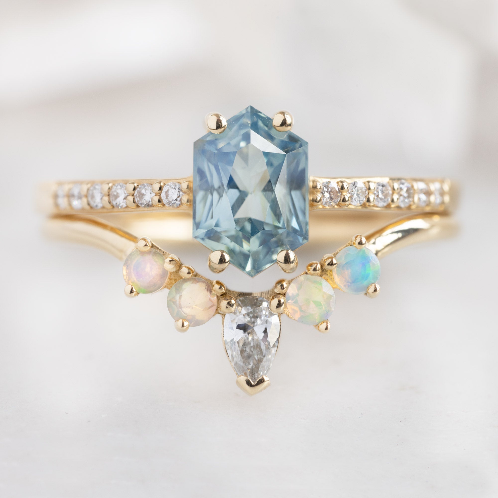 Alexis Russell Wedding Bands White Diamond + Opal 4-Stone Sunburst Stacking Band | Yellow, Rose or White Gold