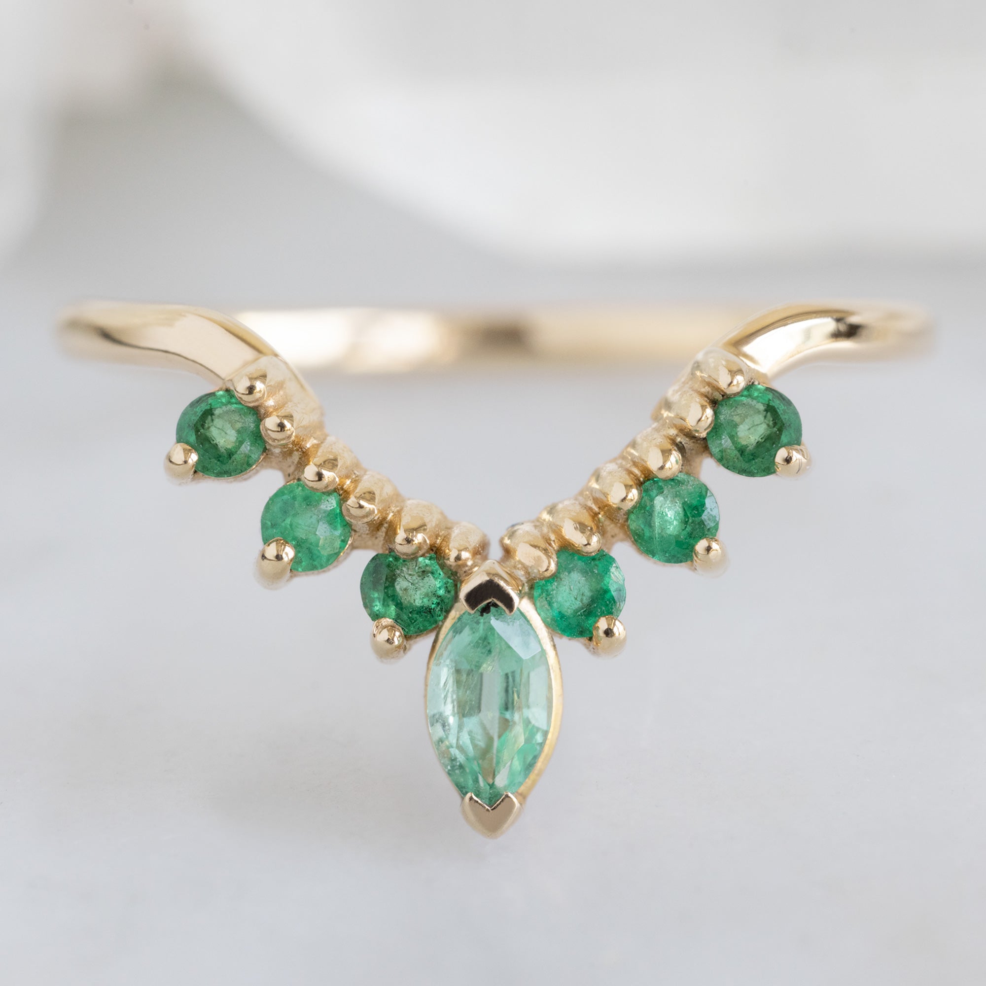 Alexis Russell Wedding Bands Emerald Marquise Sunburst Stacking Band | Yellow, Rose or White Gold