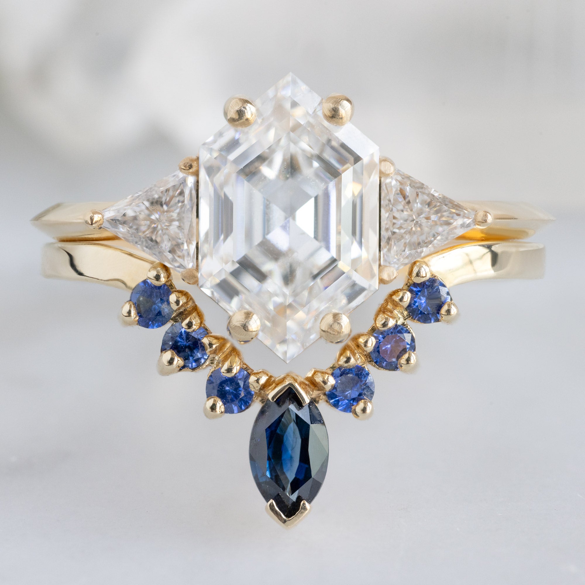 Alexis Russell Wedding Bands Sapphire Marquise Sunburst Stacking Band | Yellow, Rose or White Gold