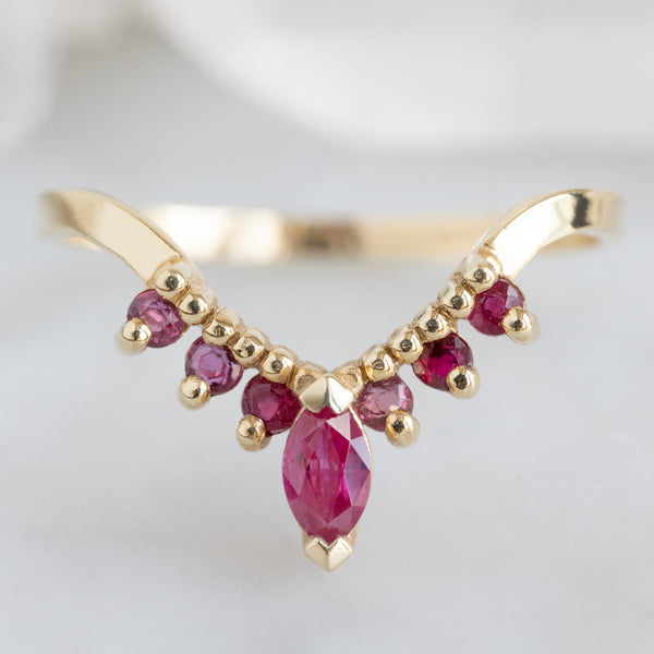 Alexis Russell Wedding Bands Ruby Marquise Sunburst Stacking Band | Yellow, Rose or White Gold