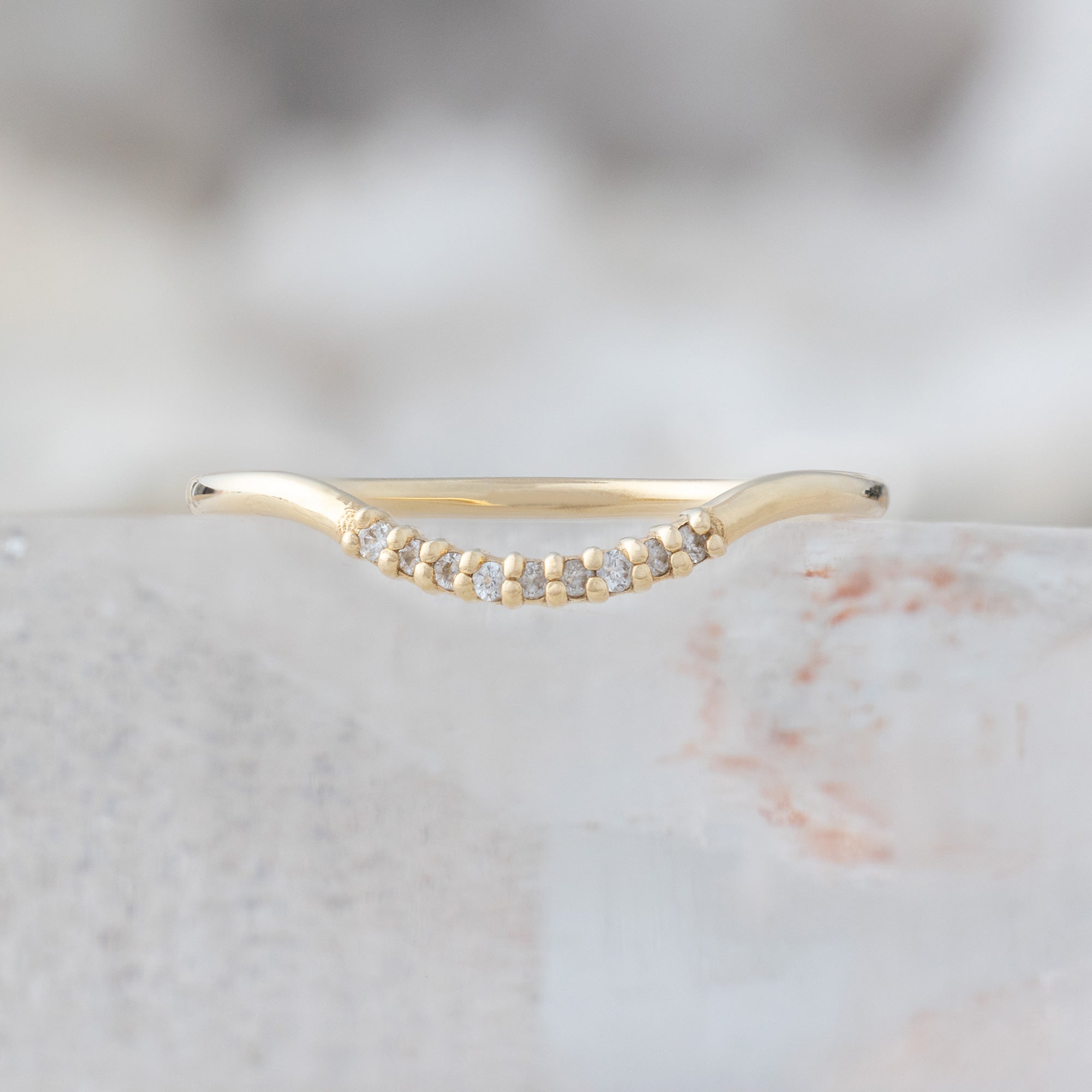 Alexis Russell Wedding Bands Salt and Pepper Diamond Pavé Arc Stacking Band | Yellow, Rose or White Gold