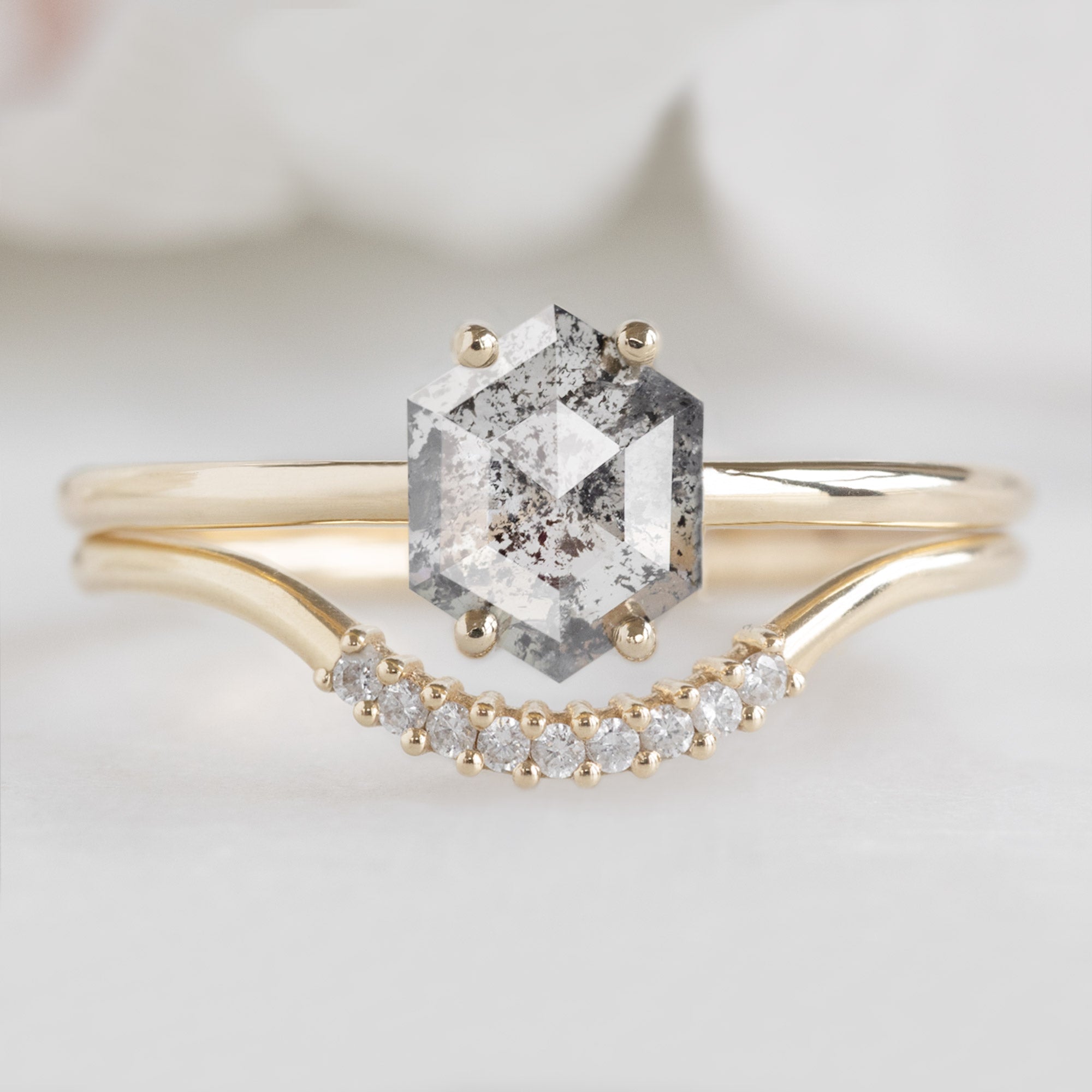 Alexis Russell Wedding Bands Salt and Pepper Diamond Pavé Arc Stacking Band | Yellow, Rose or White Gold