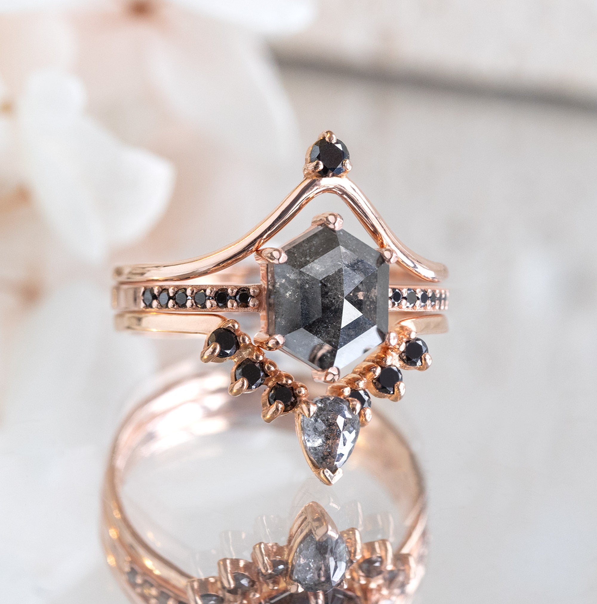 Alexis Russell Wedding Bands Black Diamond Sunburst Stacking Band | Yellow, Rose or White Gold