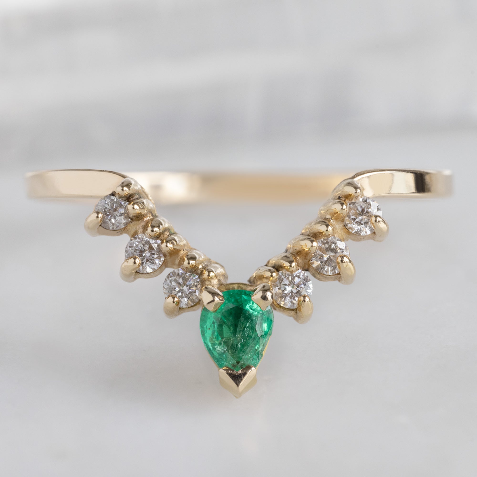 Alexis Russell  Wedding Bands Emerald + White Diamond Sunburst Stacking Band | Yellow, Rose or White Gold
