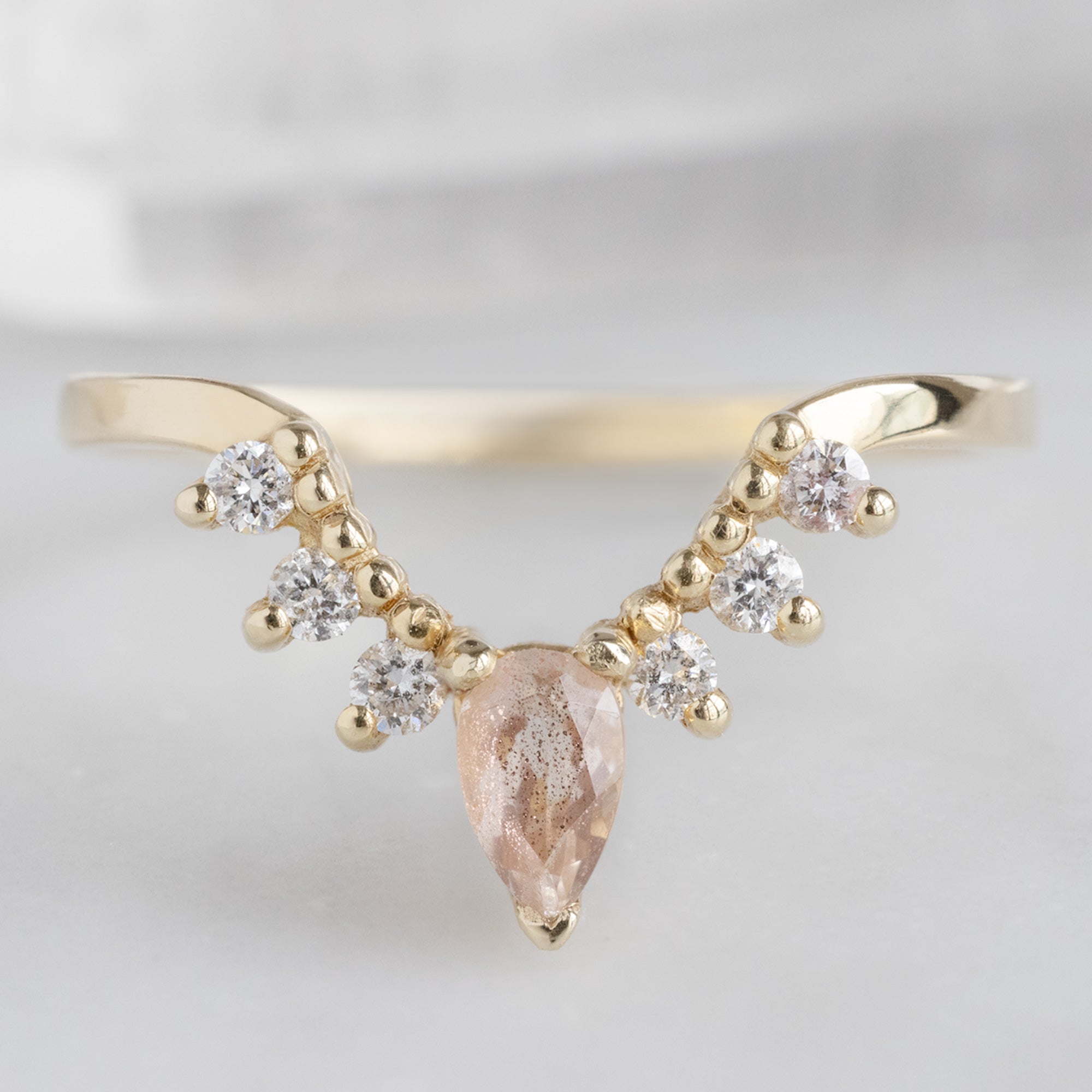 Alexis Russell  Wedding Bands Sunstone + White Diamond Sunburst Stacking Band | Yellow, Rose or White Gold