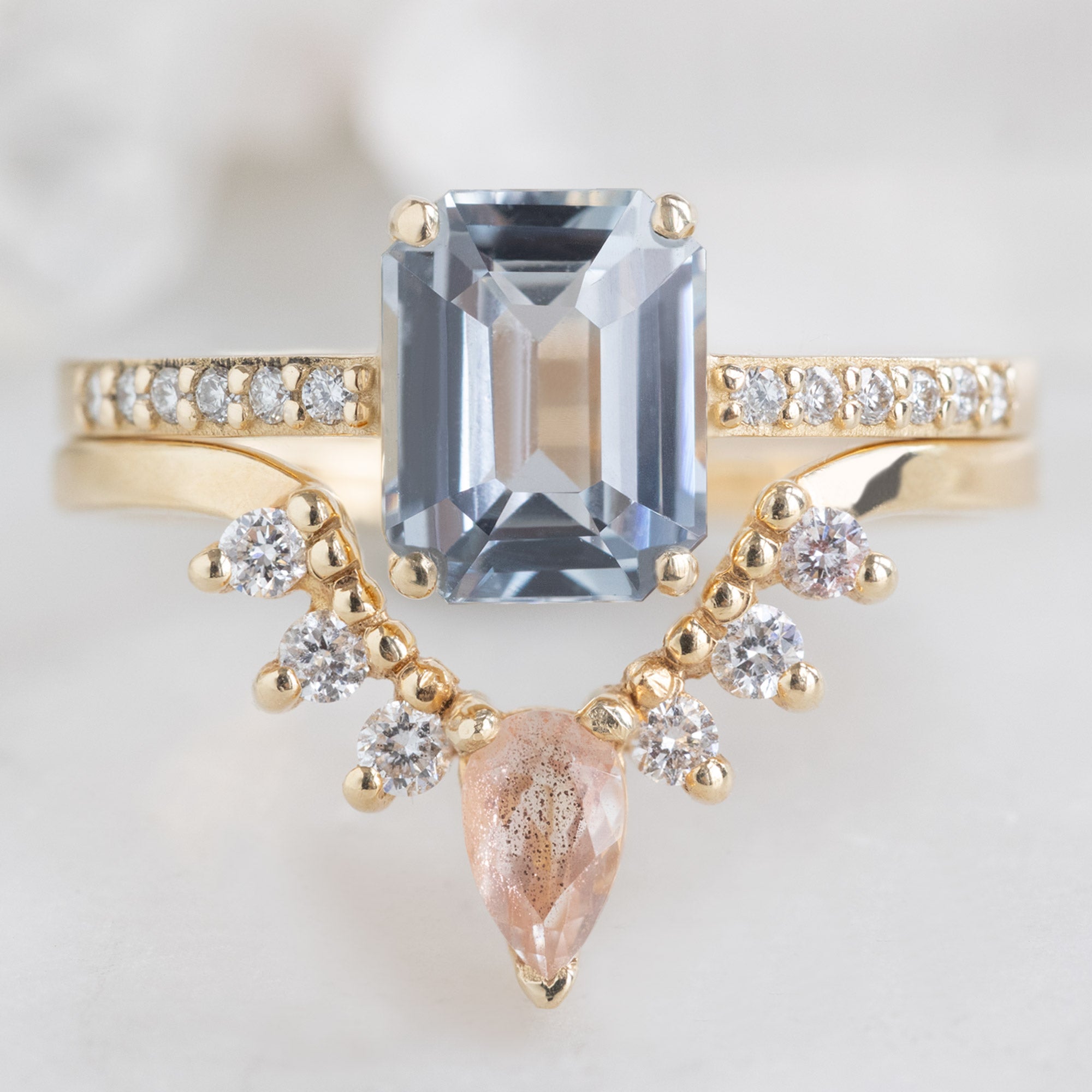 Alexis Russell  Wedding Bands Sunstone + White Diamond Sunburst Stacking Band | Yellow, Rose or White Gold