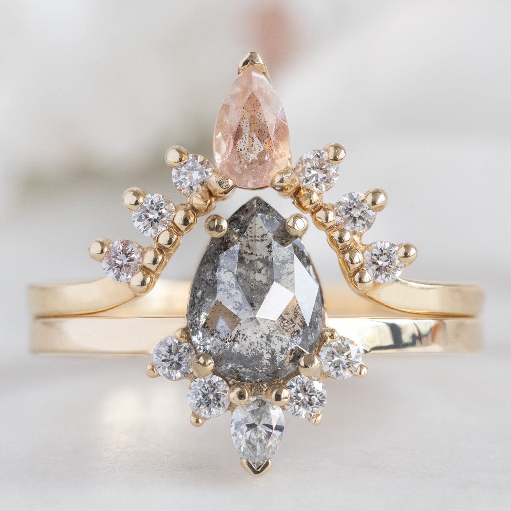 Alexis Russell  Wedding Bands Sunstone + White Diamond Sunburst Stacking Band | Yellow, Rose or White Gold