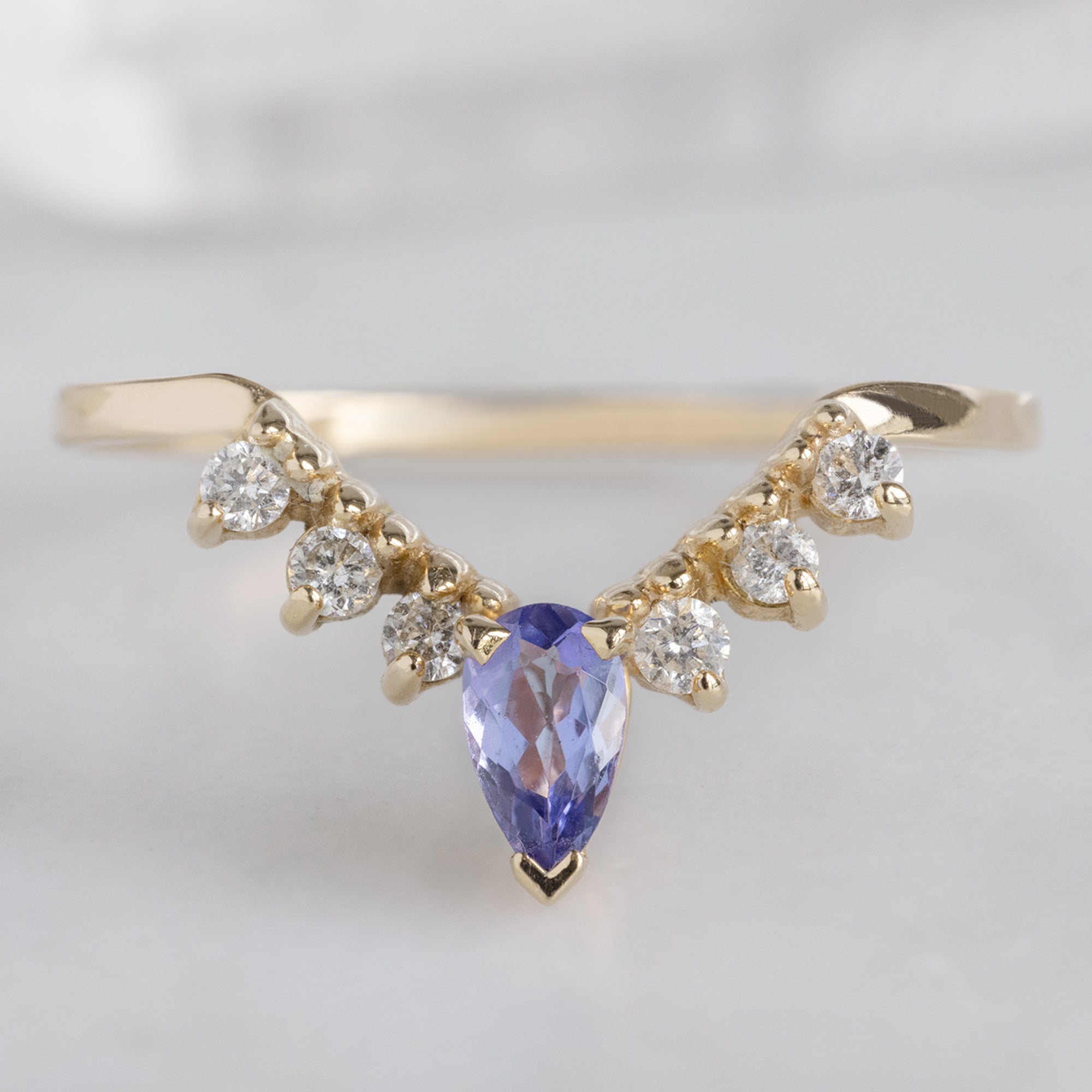 Alexis Russell  Wedding Bands Tanzanite + White Diamond Sunburst Stacking Band | Yellow, Rose or White Gold