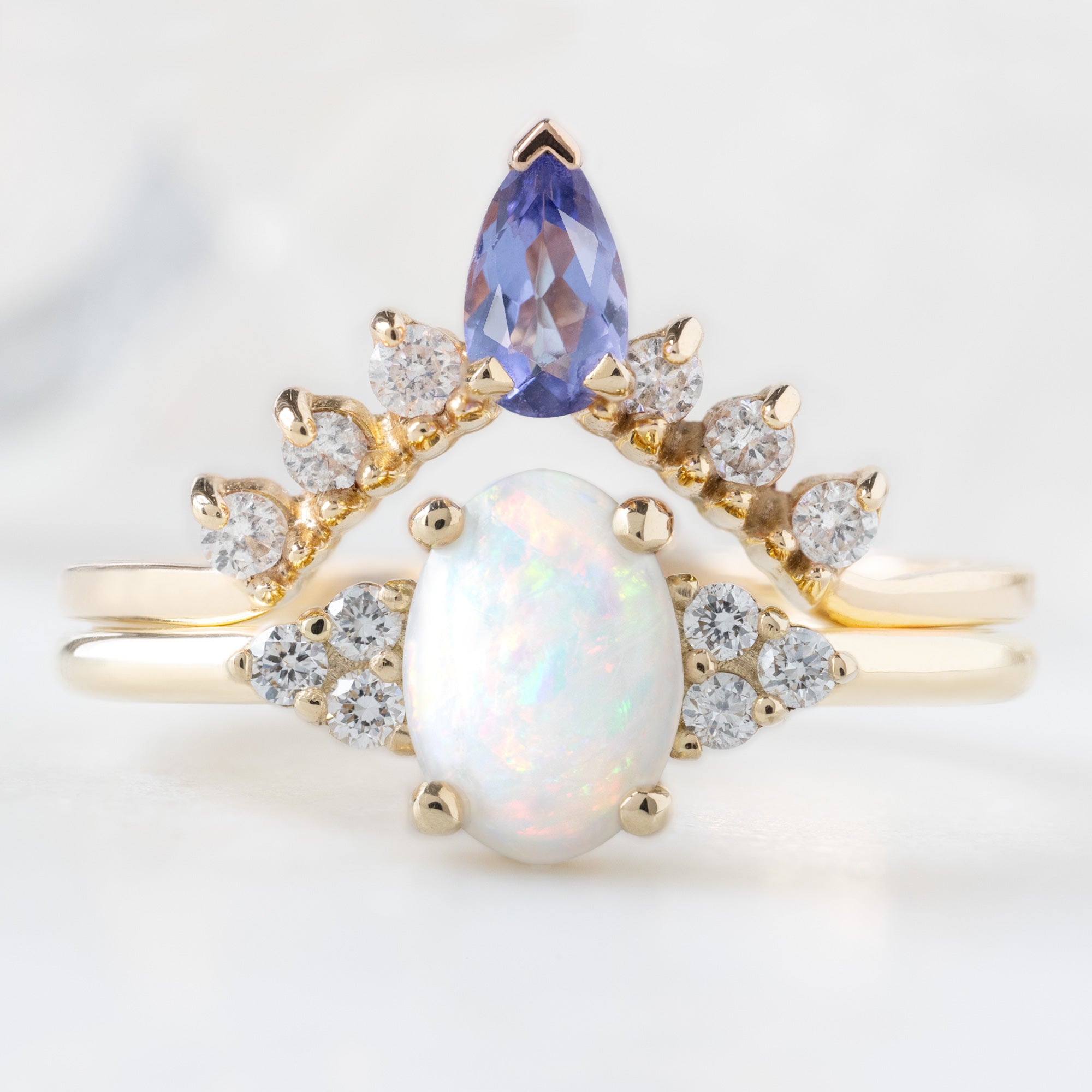 Alexis Russell  Wedding Bands Tanzanite + White Diamond Sunburst Stacking Band | Yellow, Rose or White Gold