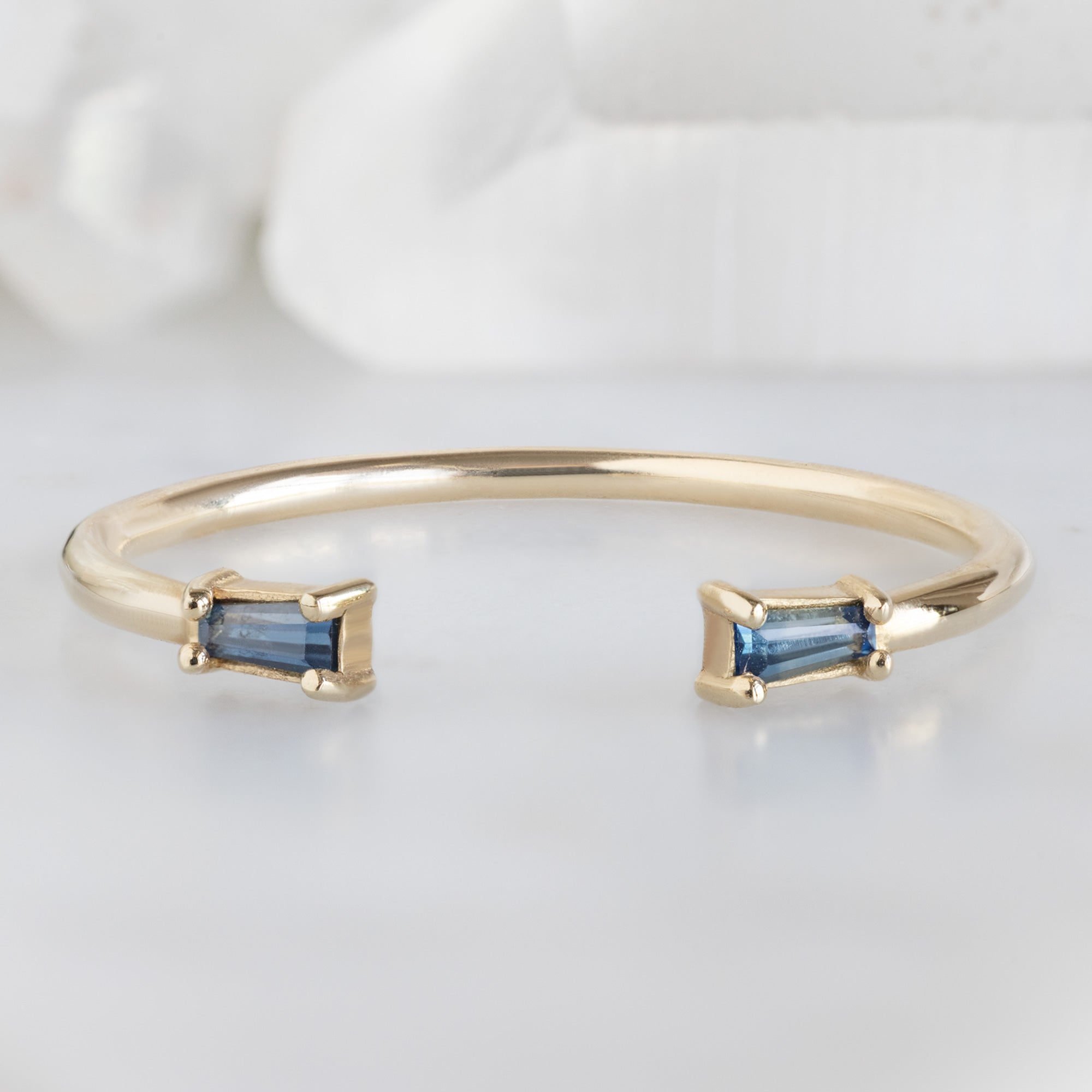 Alexis Russell Wedding Bands Open Cuff Baguette Sapphire Stacking Band | Yellow, Rose or White Gold
