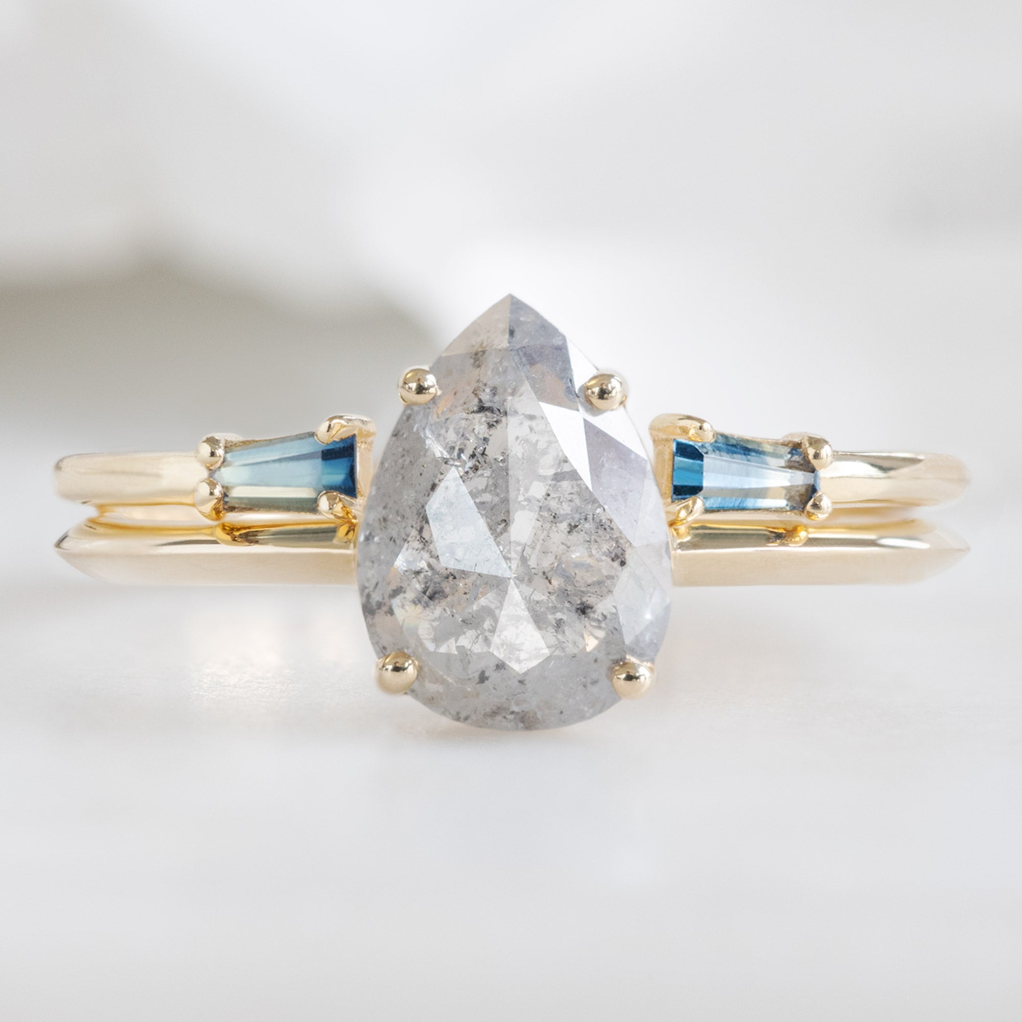 Alexis Russell Wedding Bands Open Cuff Baguette Sapphire Stacking Band | Yellow, Rose or White Gold