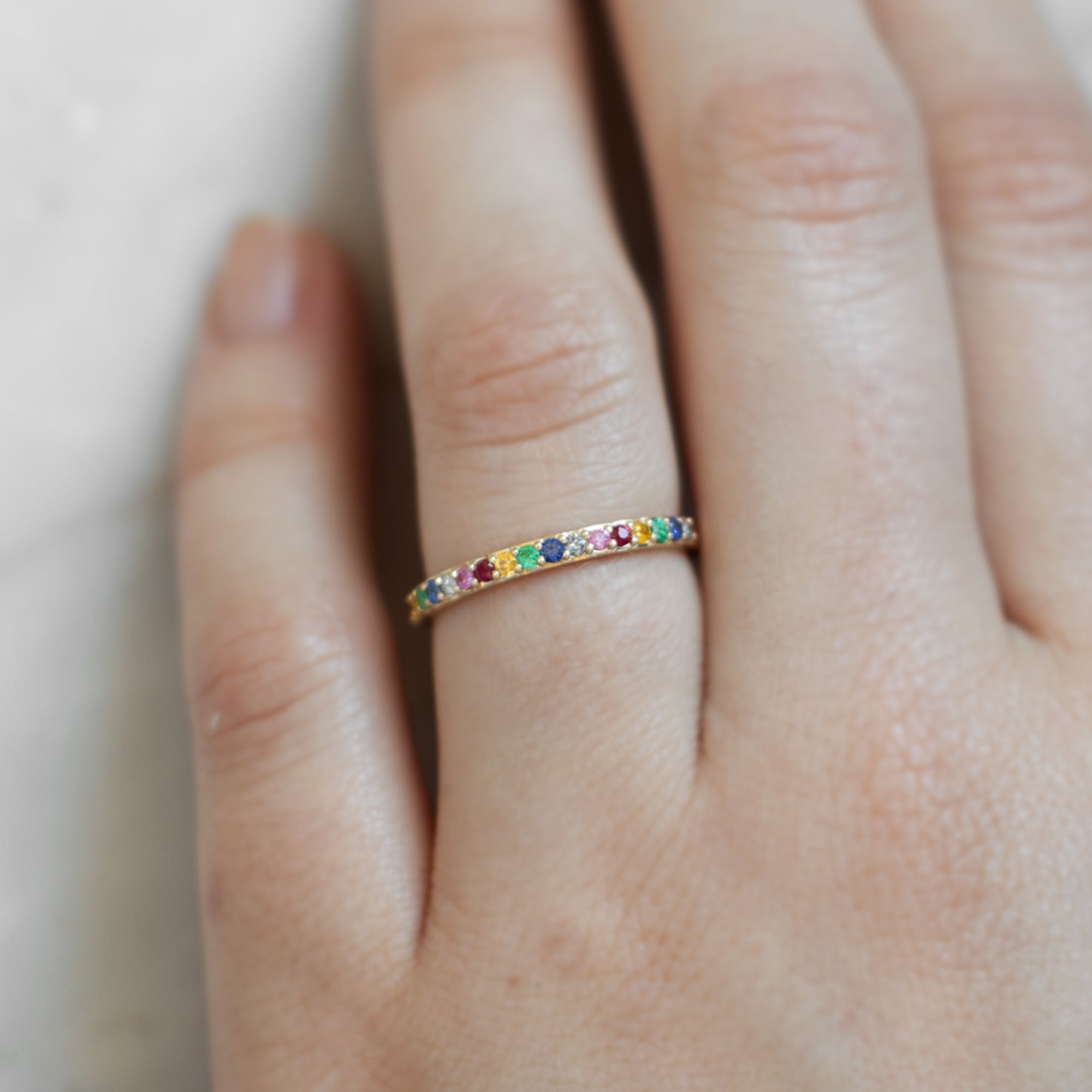 Alexis Russell Wedding Bands Rainbow Sapphire Pavé Eternity Band | Yellow, Rose or White Gold