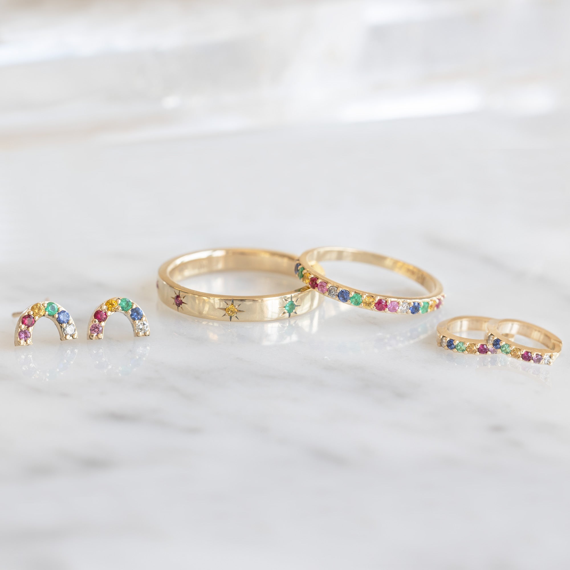 Alexis Russell Wedding Bands Rainbow Sapphire Pavé Eternity Band | Yellow, Rose or White Gold