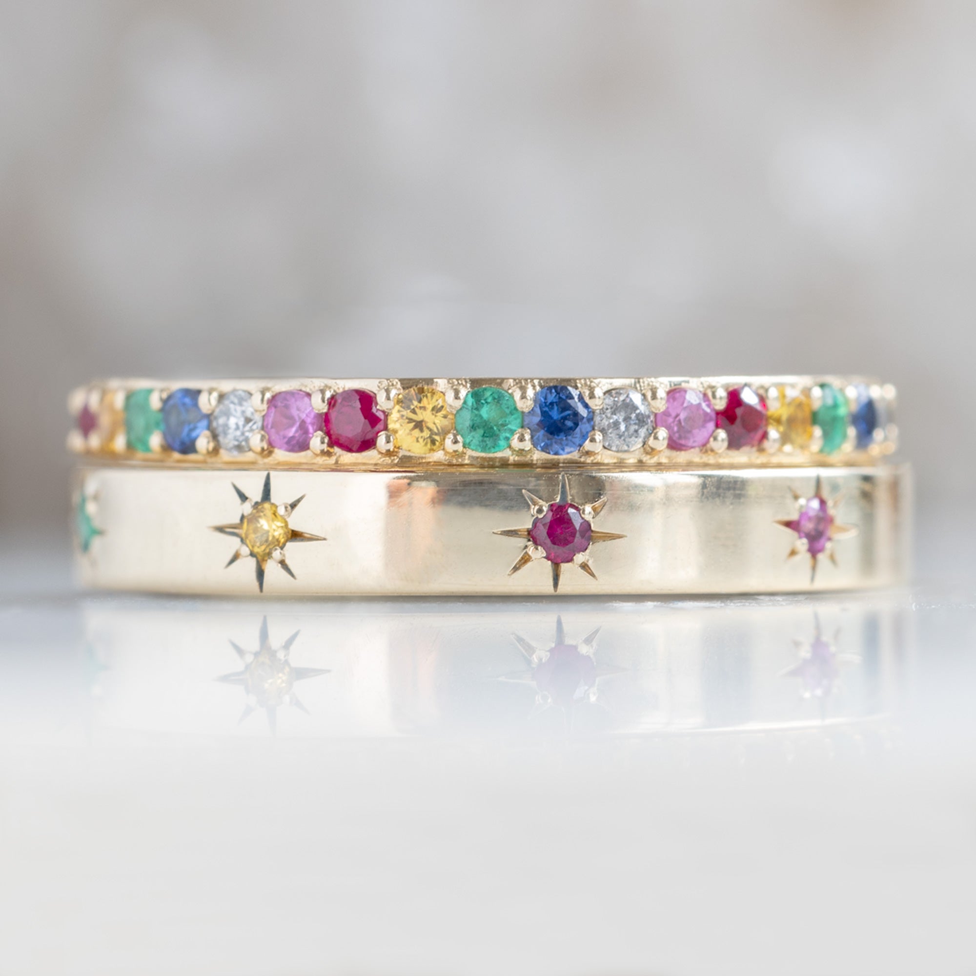 Alexis Russell Wedding Bands Star-Set Rainbow Sapphire Band | Yellow, Rose or White Gold
