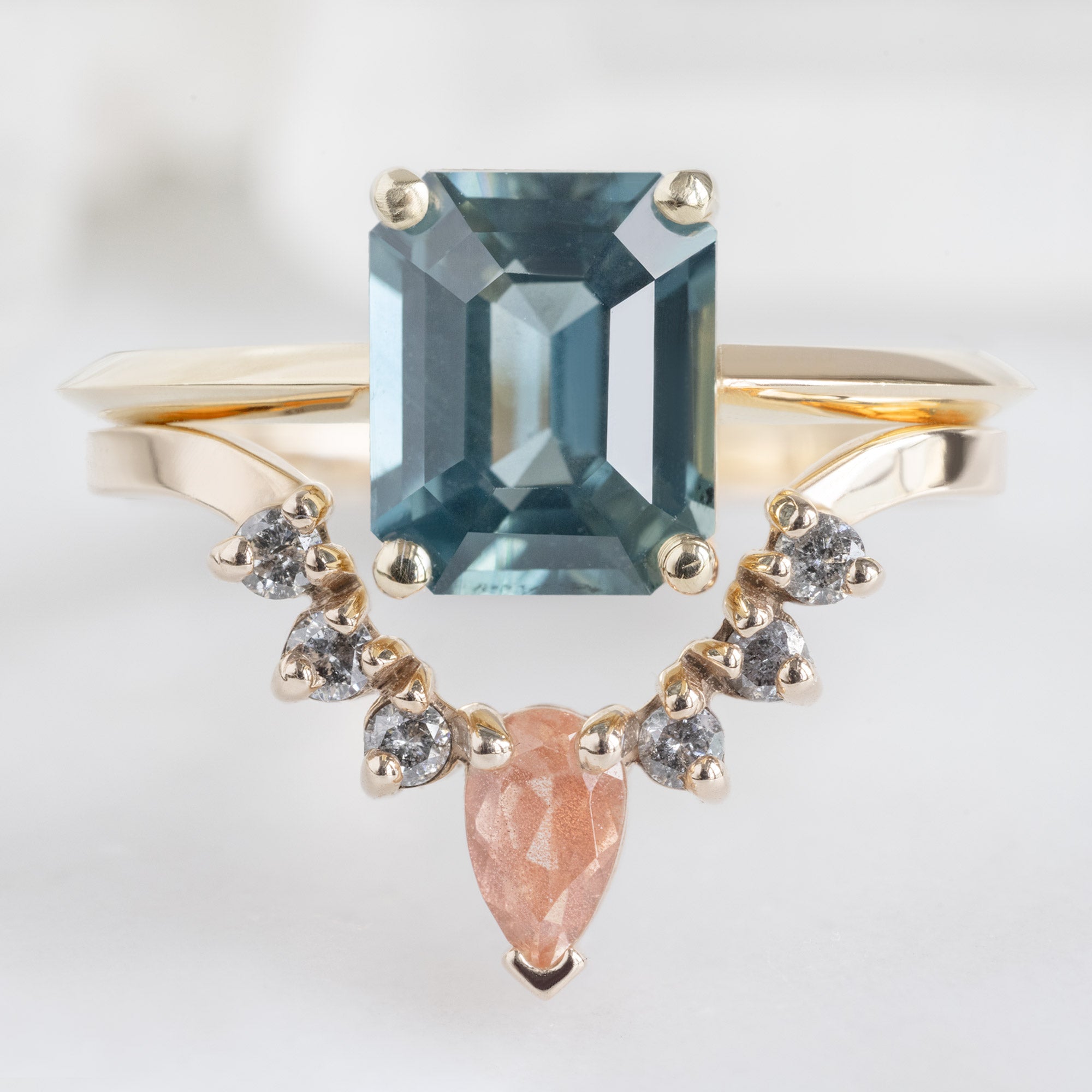 Alexis Russell  Wedding Bands Sunstone + Salt and Pepper Diamond Sunburst Stacking Band | Yellow, Rose or White Gold