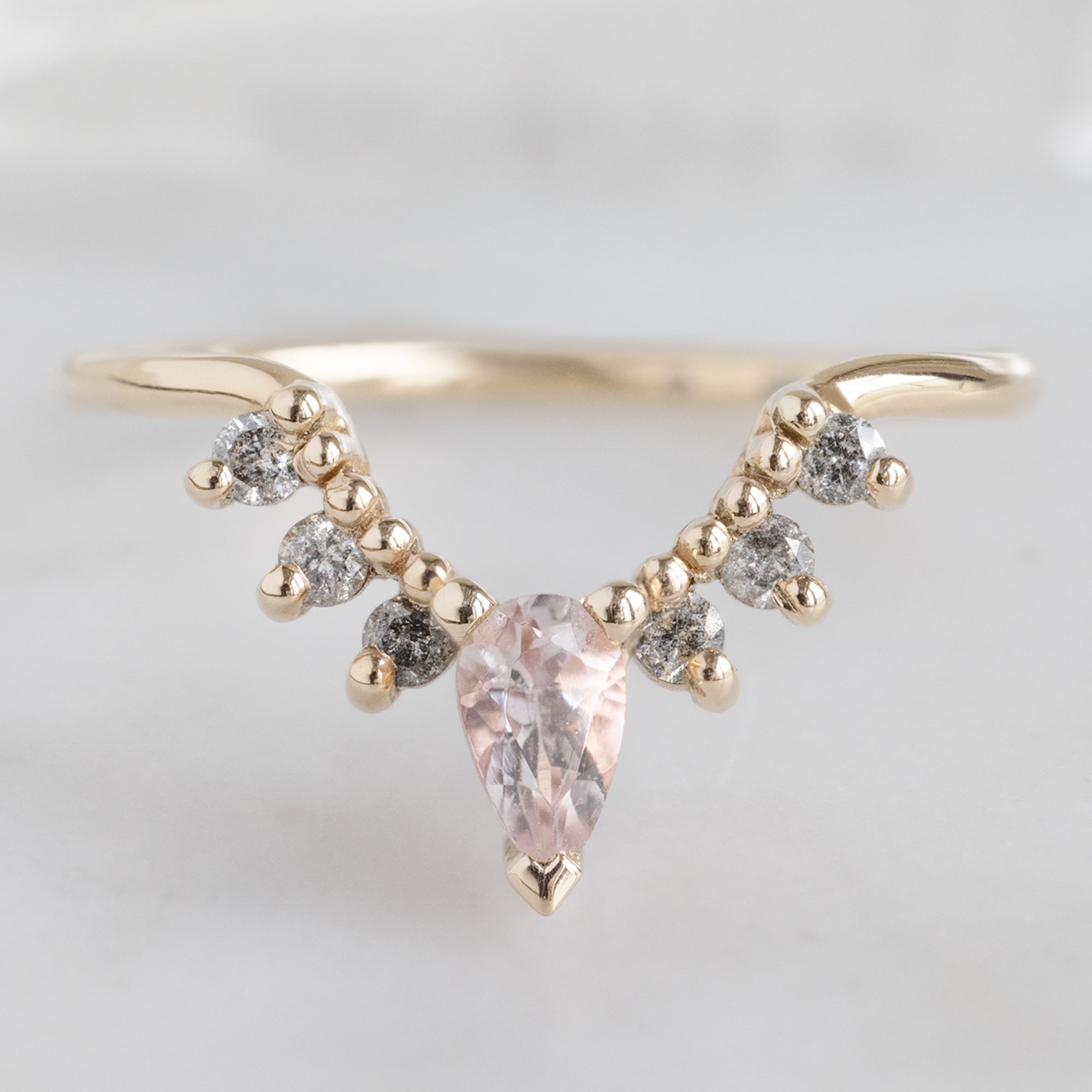 Alexis Russell  Wedding Bands Morganite + Salt and Pepper Diamond Sunburst Stacking Band | Yellow, Rose or White Gold