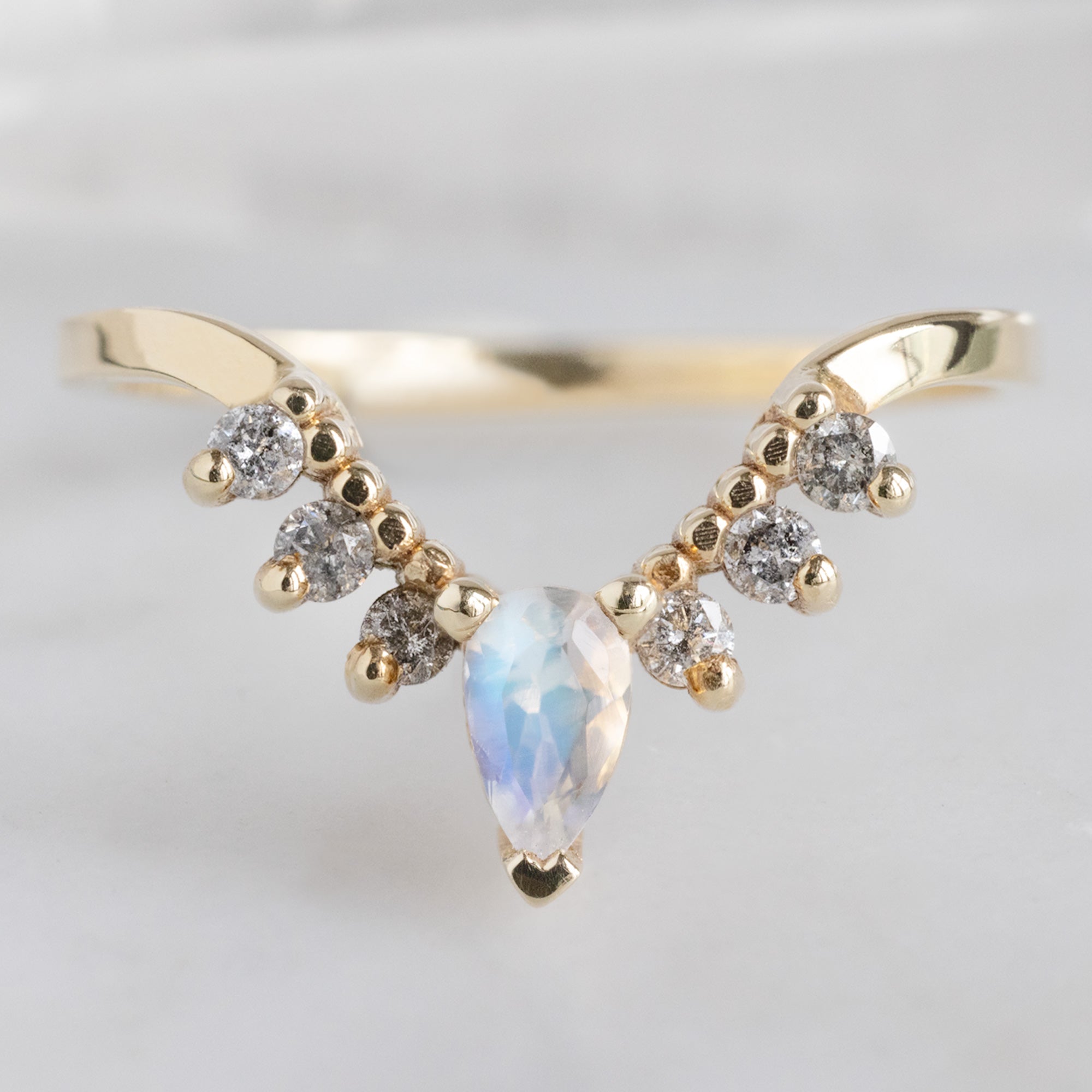 Alexis Russell  Wedding Bands Moonstone + Salt and Pepper Diamond Sunburst Stacking Band | Yellow, Rose or White Gold