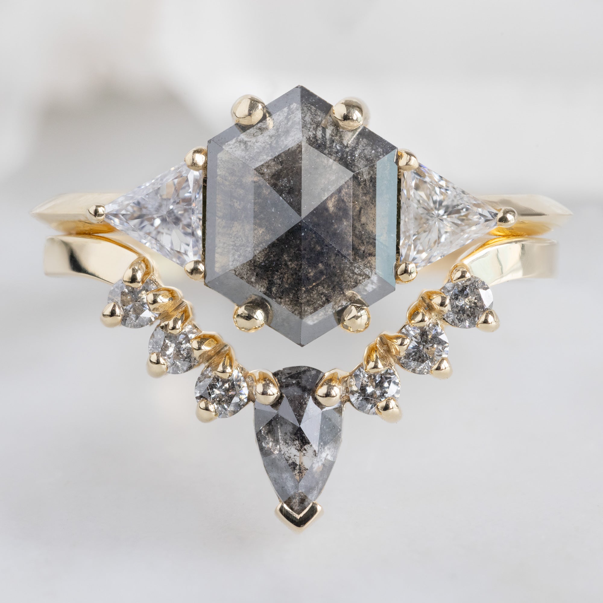Alexis Russell  Wedding Bands Black + Salt and Pepper Diamond Sunburst Stacking Band | Yellow, Rose or White Gold